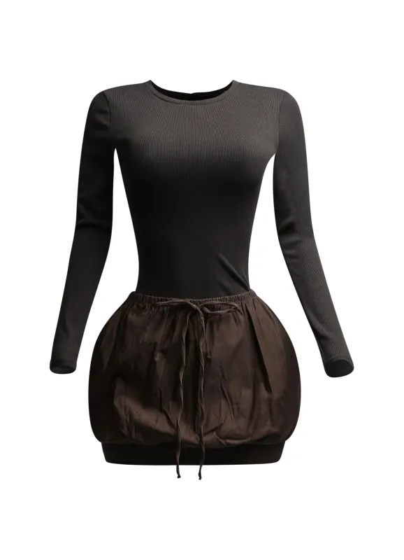 Ribbed long sleeve open back bubble skirt mini dress sold by Bogomore