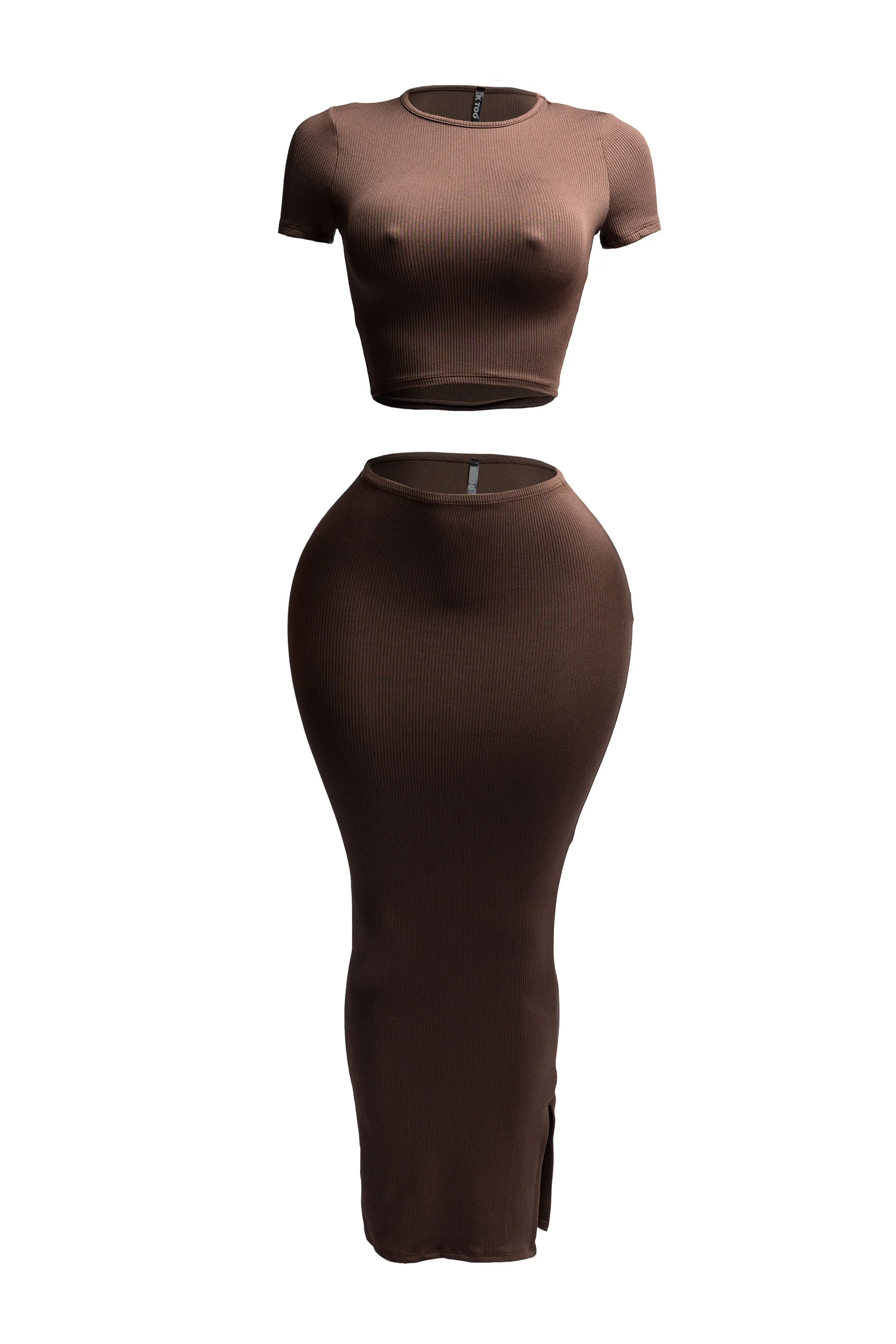 Short sleeve crop top & long skirt set sold by Bogomore