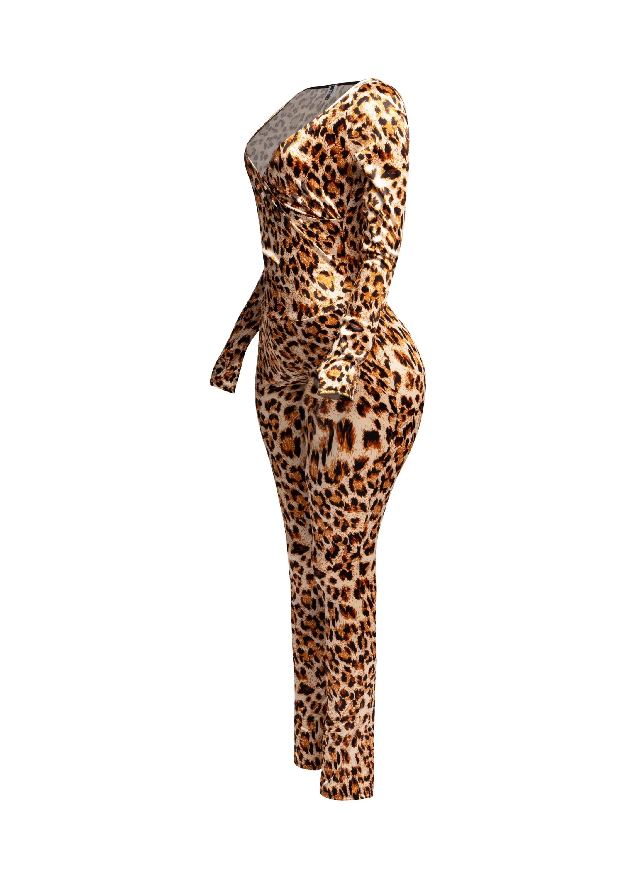 Leopard deep V neck long sleeve jumpsuit sold by Bogomore product image thumbnail 2