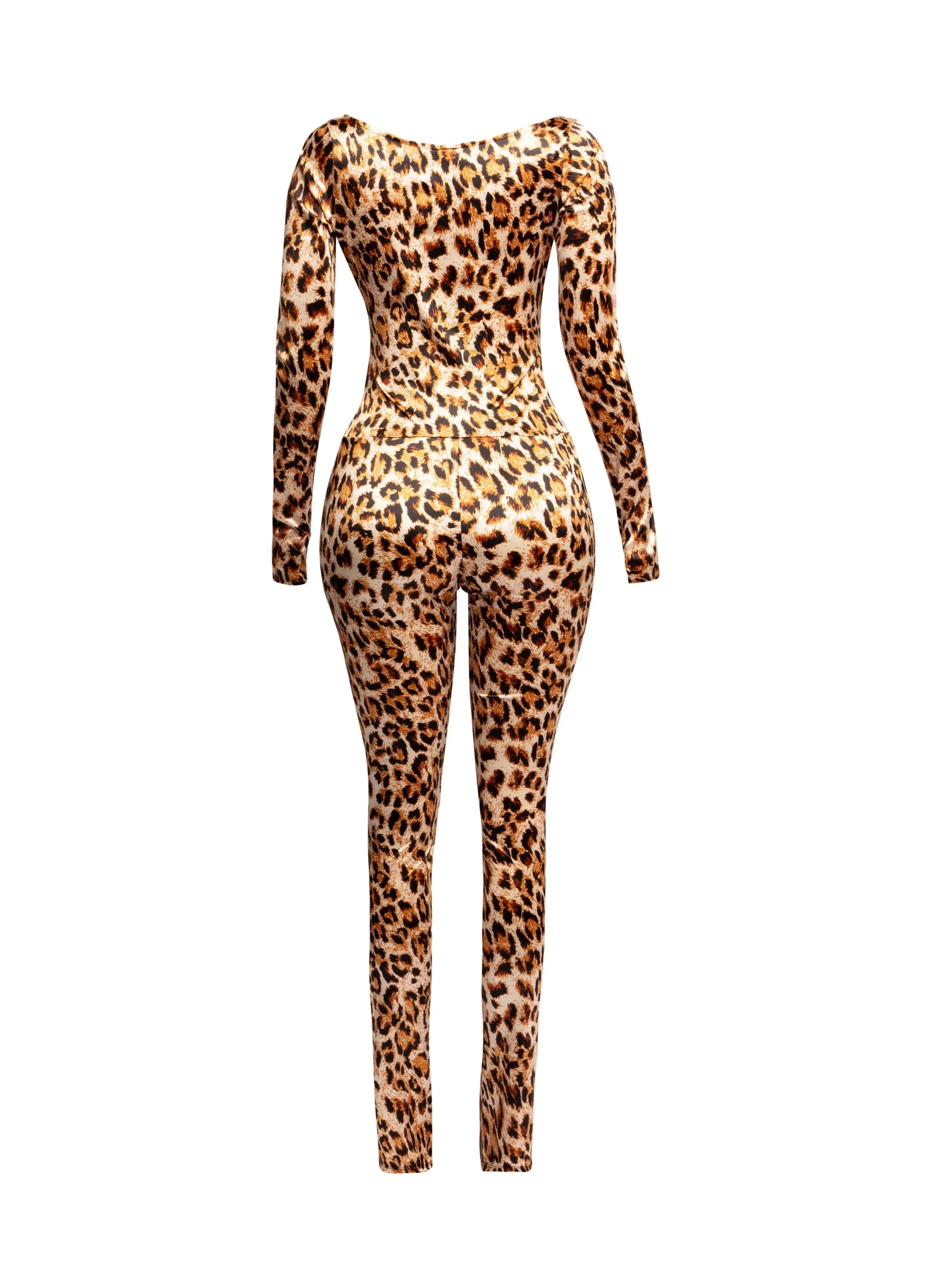 Leopard deep V neck long sleeve jumpsuit sold by Bogomore product image thumbnail 3