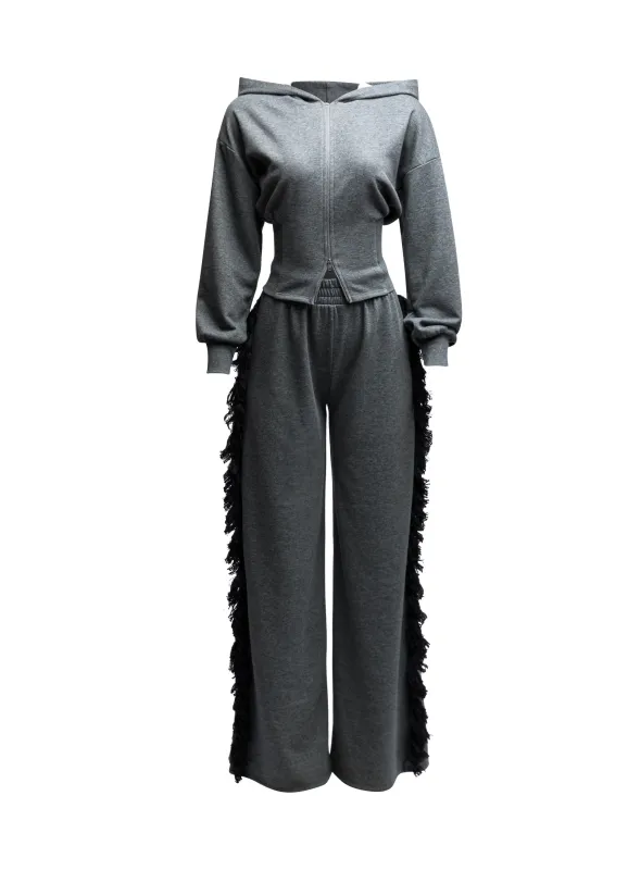 Hoodie jacket and side tassel pants set sold by Bogomore