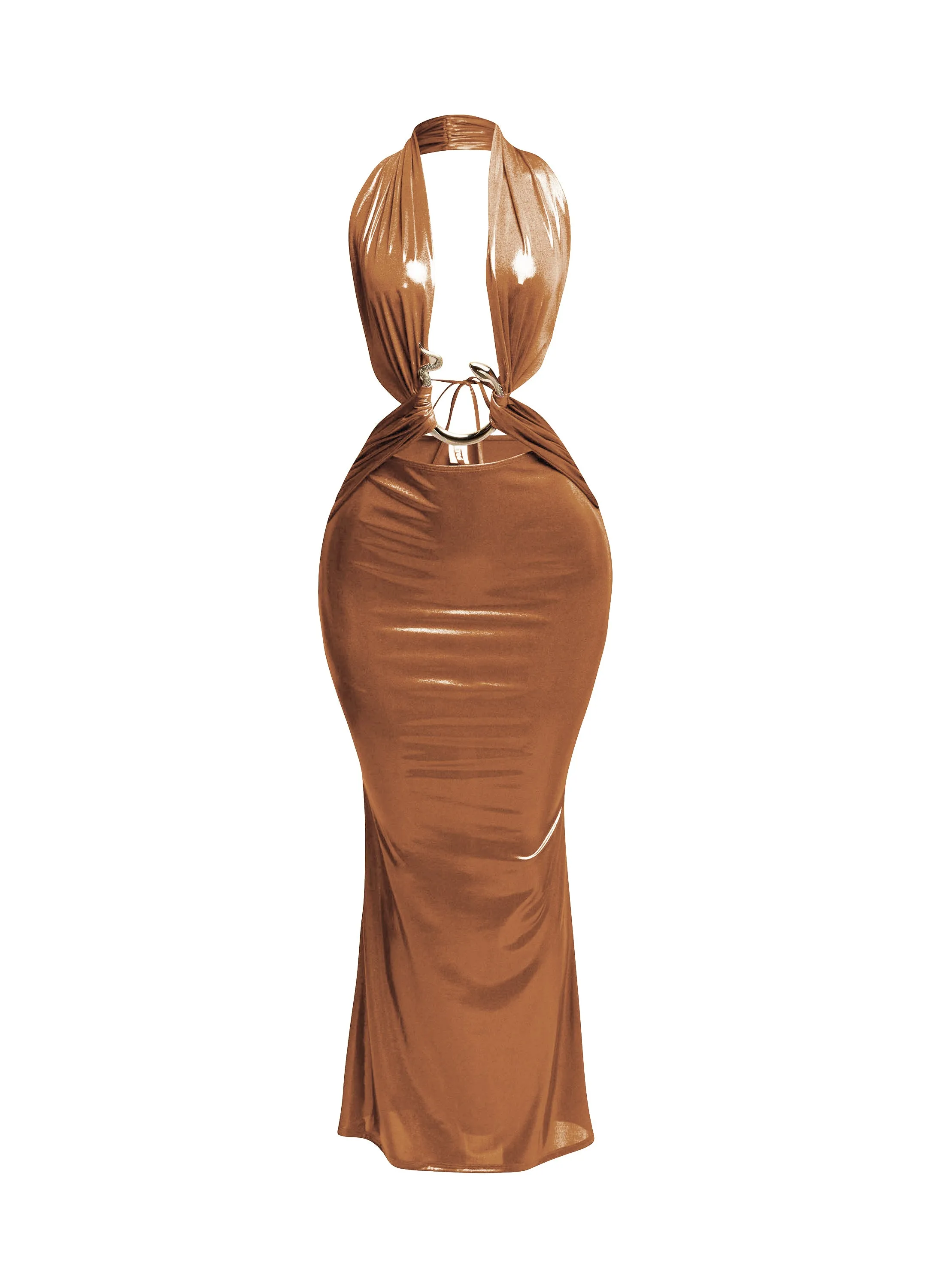 Backless halter dress with gold trim detail sold by Bogomore product image thumbnail 4
