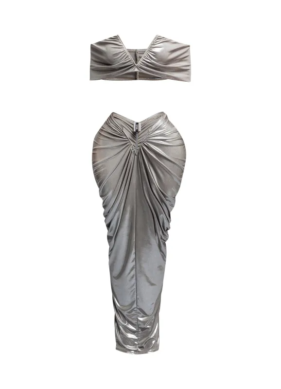 Off shoulder top & draping maxi skirt set sold by Bogomore