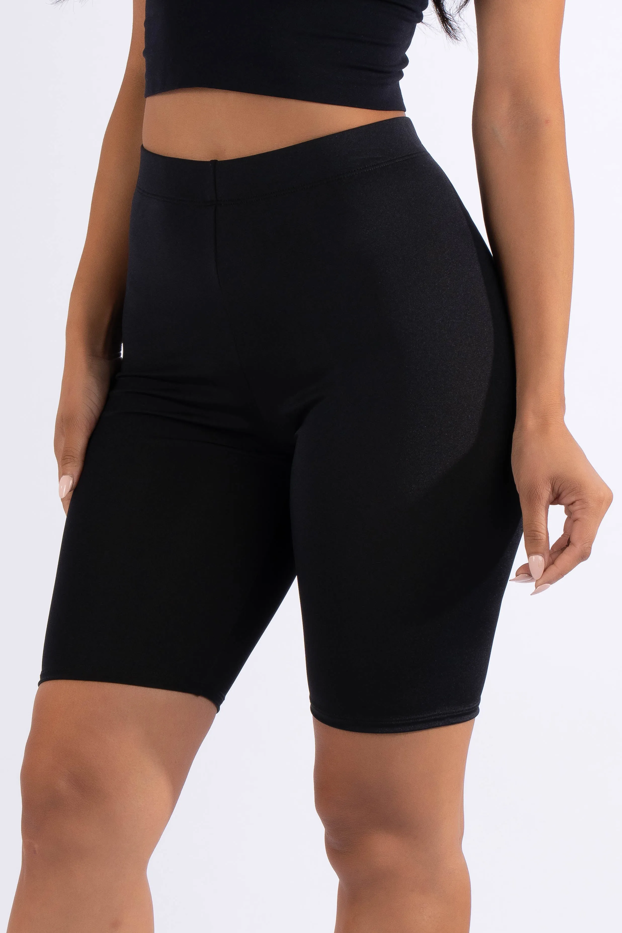 Highwaisted shiny nylon biker shorts in plus size sold by Bogomore product image thumbnail 2