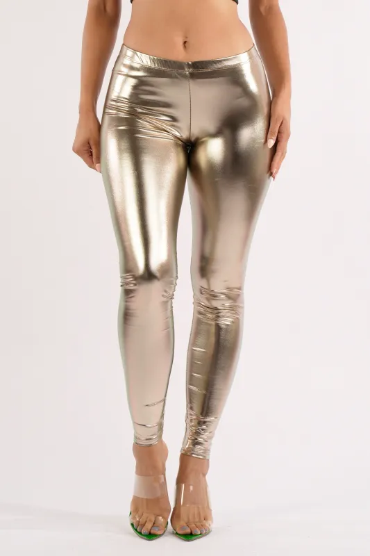 Shiny metallic leggings sold by Bogomore