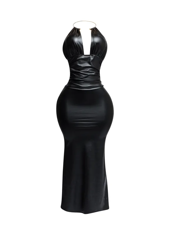 PU halter maxi dress sold by Bogomore