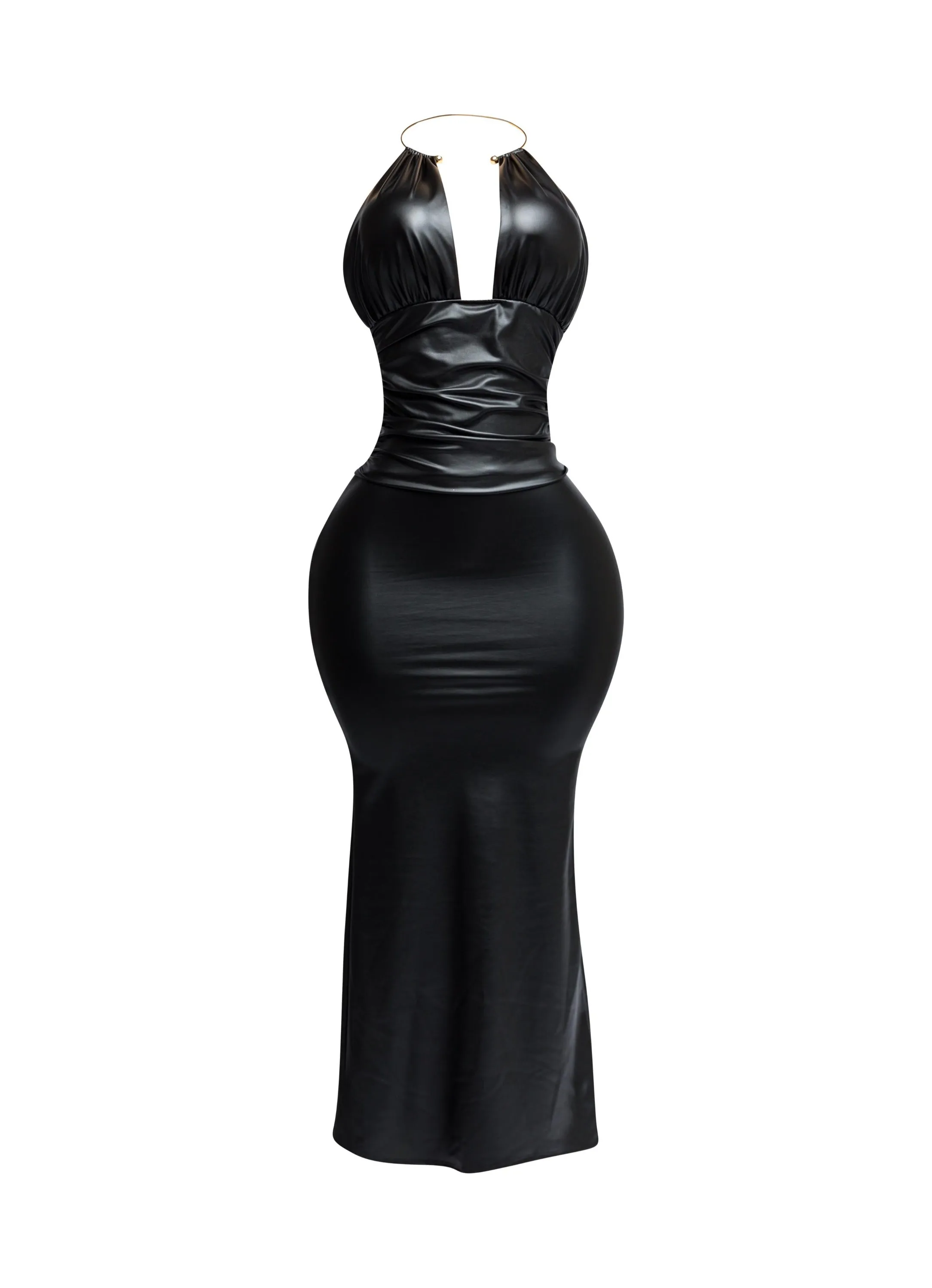 PU halter maxi dress sold by Bogomore
