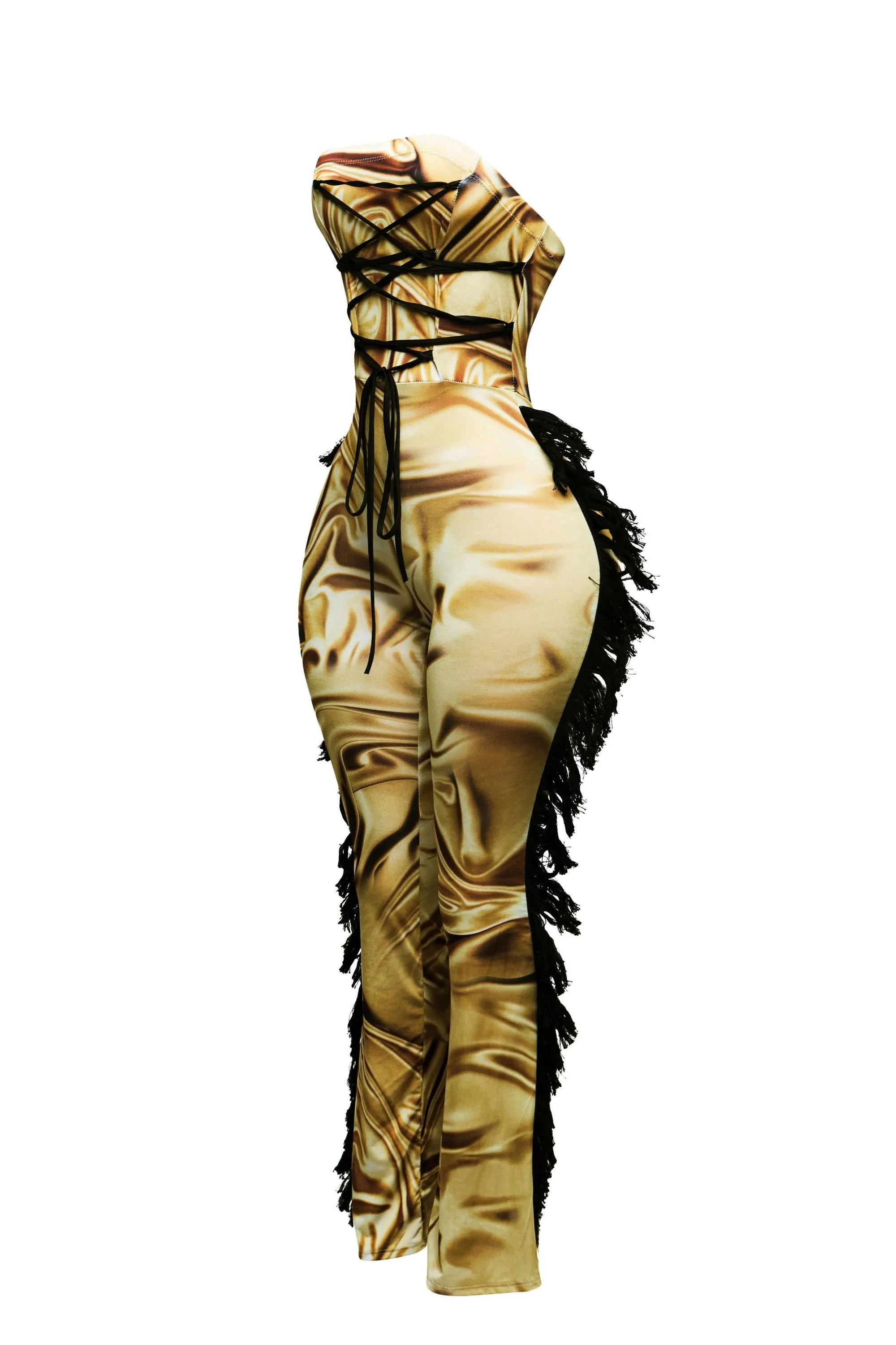 Strapless fringe jumpsuit w corset style front sold by Bogomore product image thumbnail 4