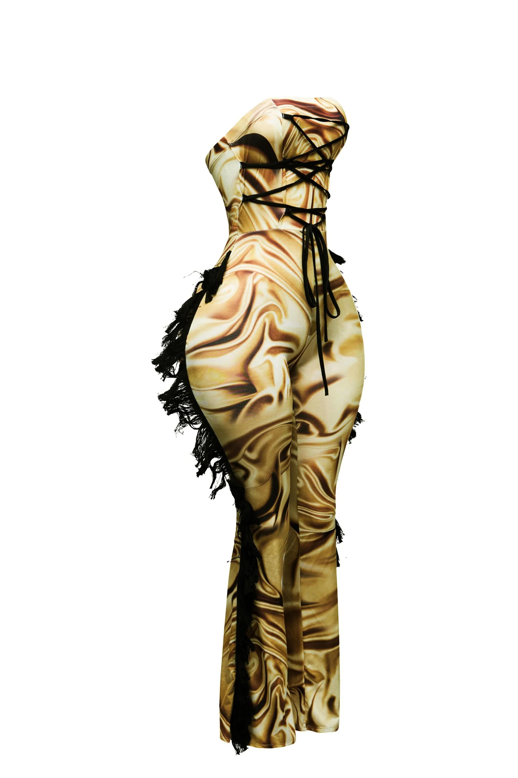 Strapless fringe jumpsuit w corset style front sold by Bogomore product image thumbnail 2