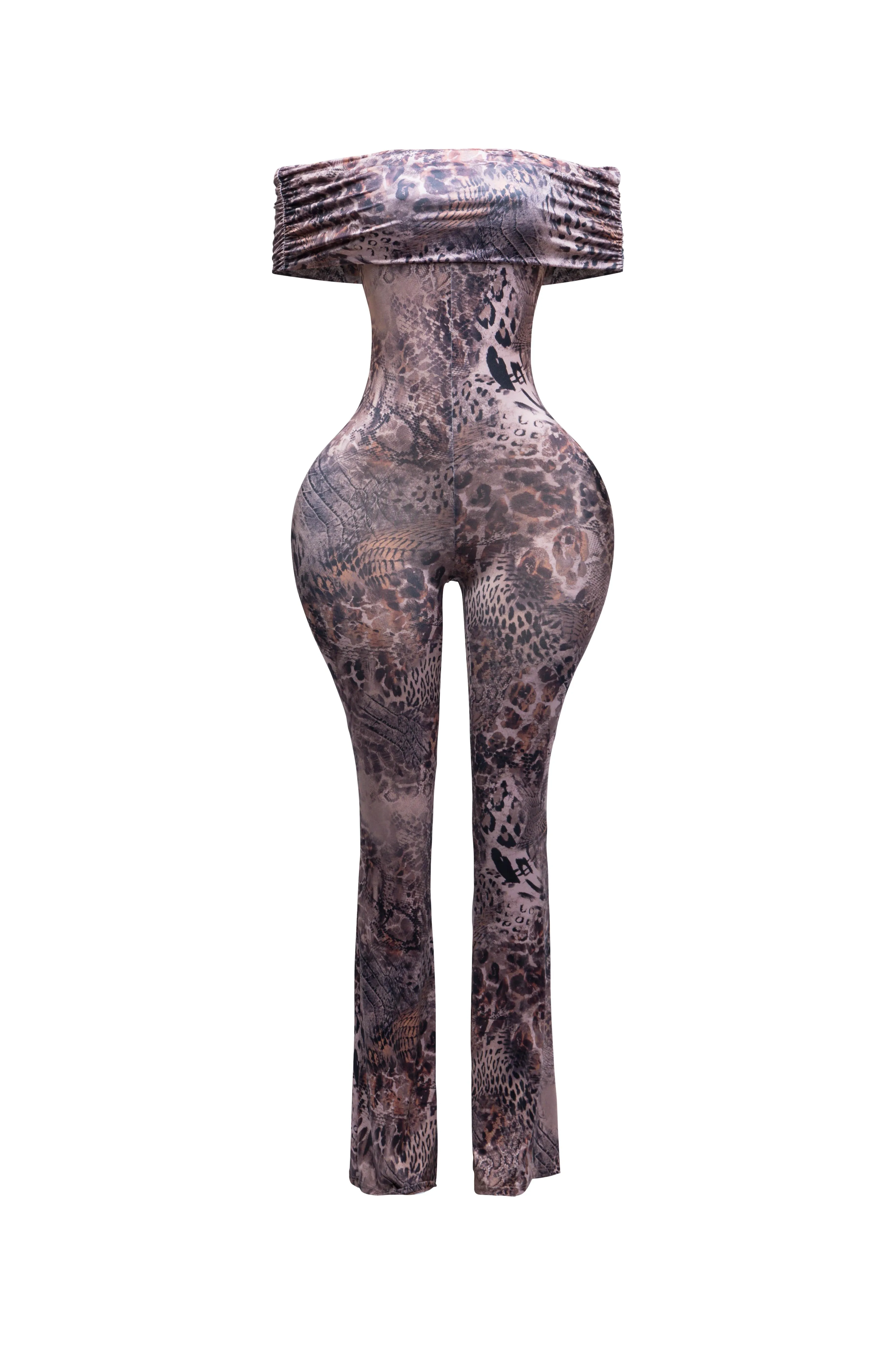 Off shoulder flare bottom jumpsuit sold by Bogomore