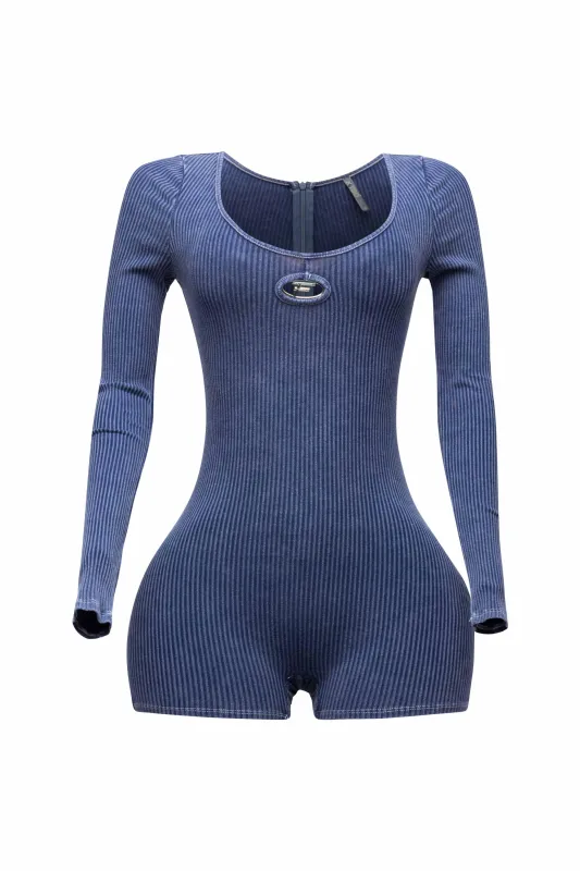 Mineral washed long sleeve romper sold by Bogomore