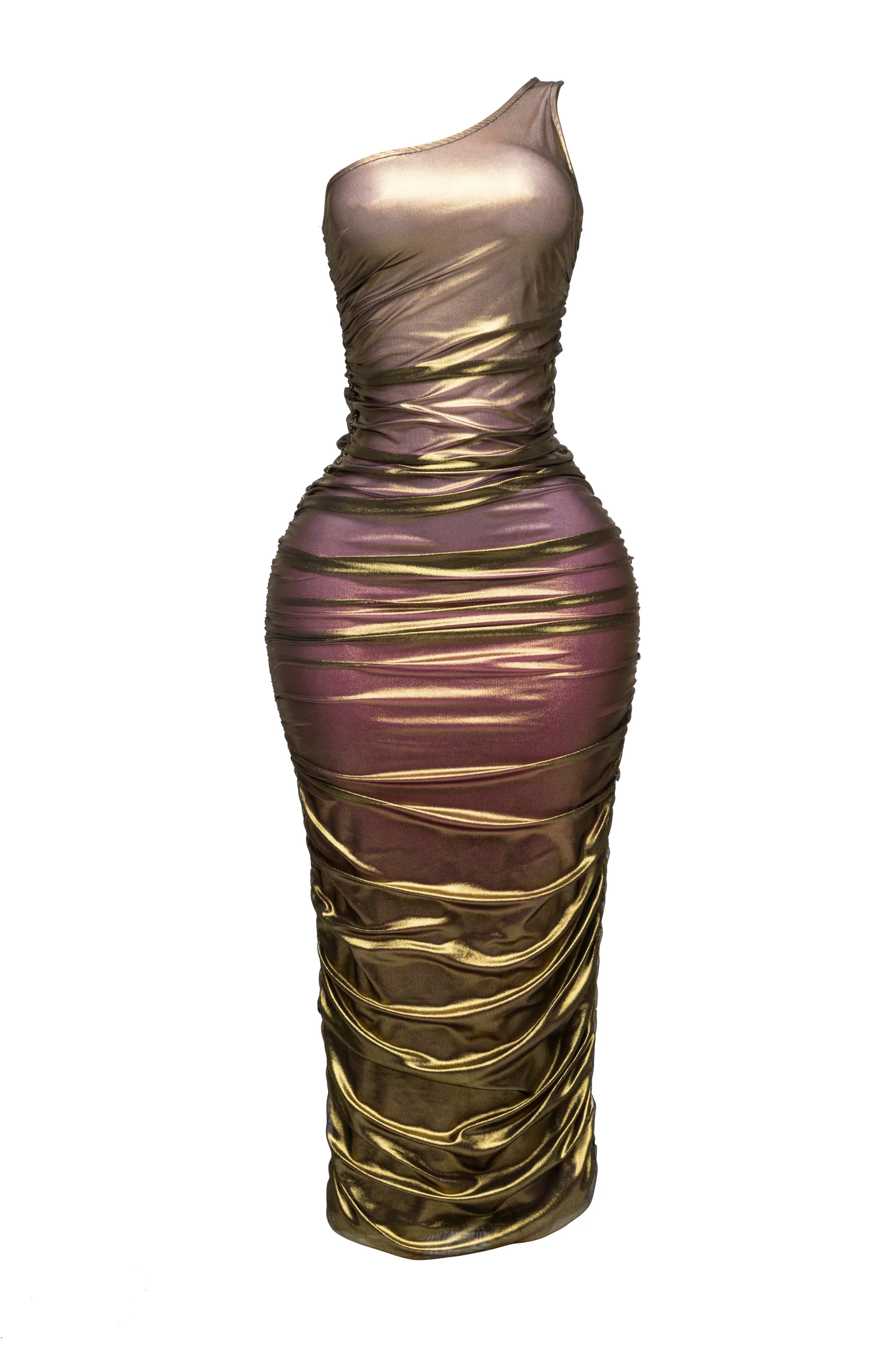 Ombre & gold mesh layered one shoulder maxi dress sold by Bogomore product image thumbnail 3