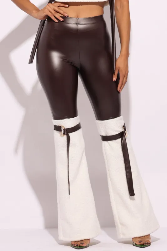 D-ring Detailed PU Contrast Pants sold by Bogomore