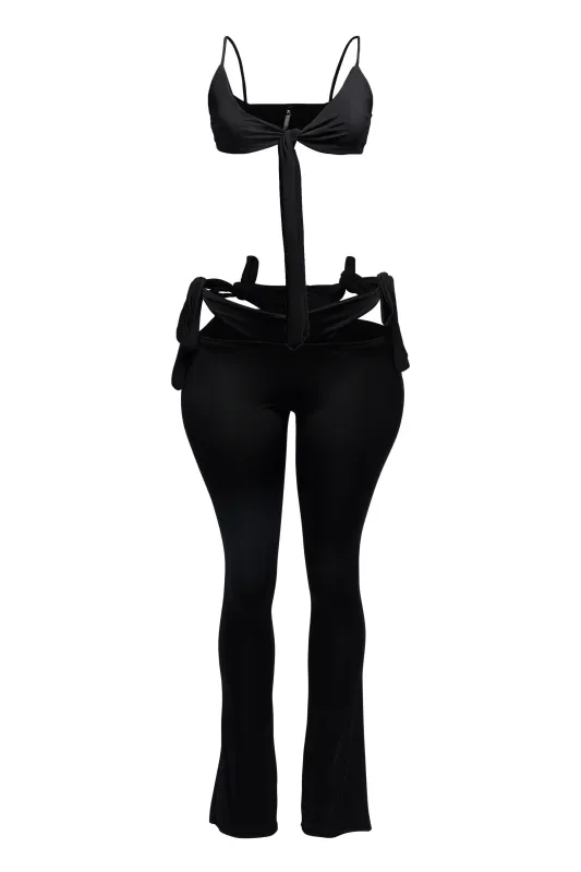 Bow detailed cut-out sexy pants top sold by Bogomore