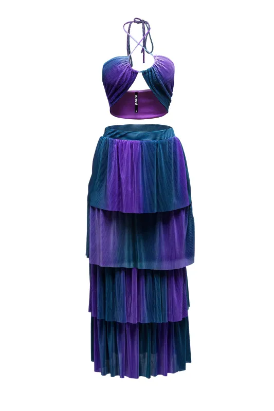 Strap halter top & layered skirt set sold by Bogomore