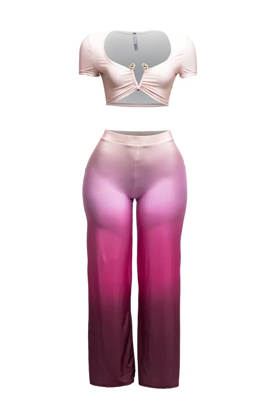 Ombre crop top and wide pants set sold by Bogomore