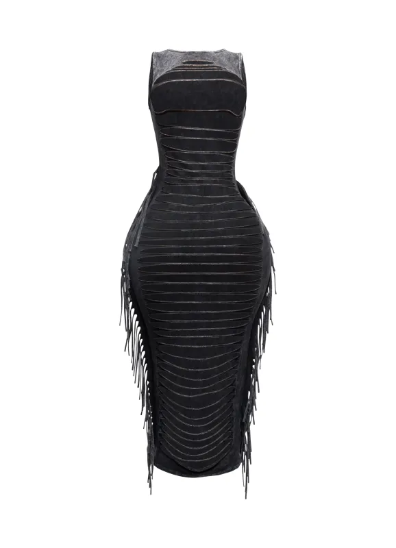 Fringe cut out maxi dress sold by Bogomore