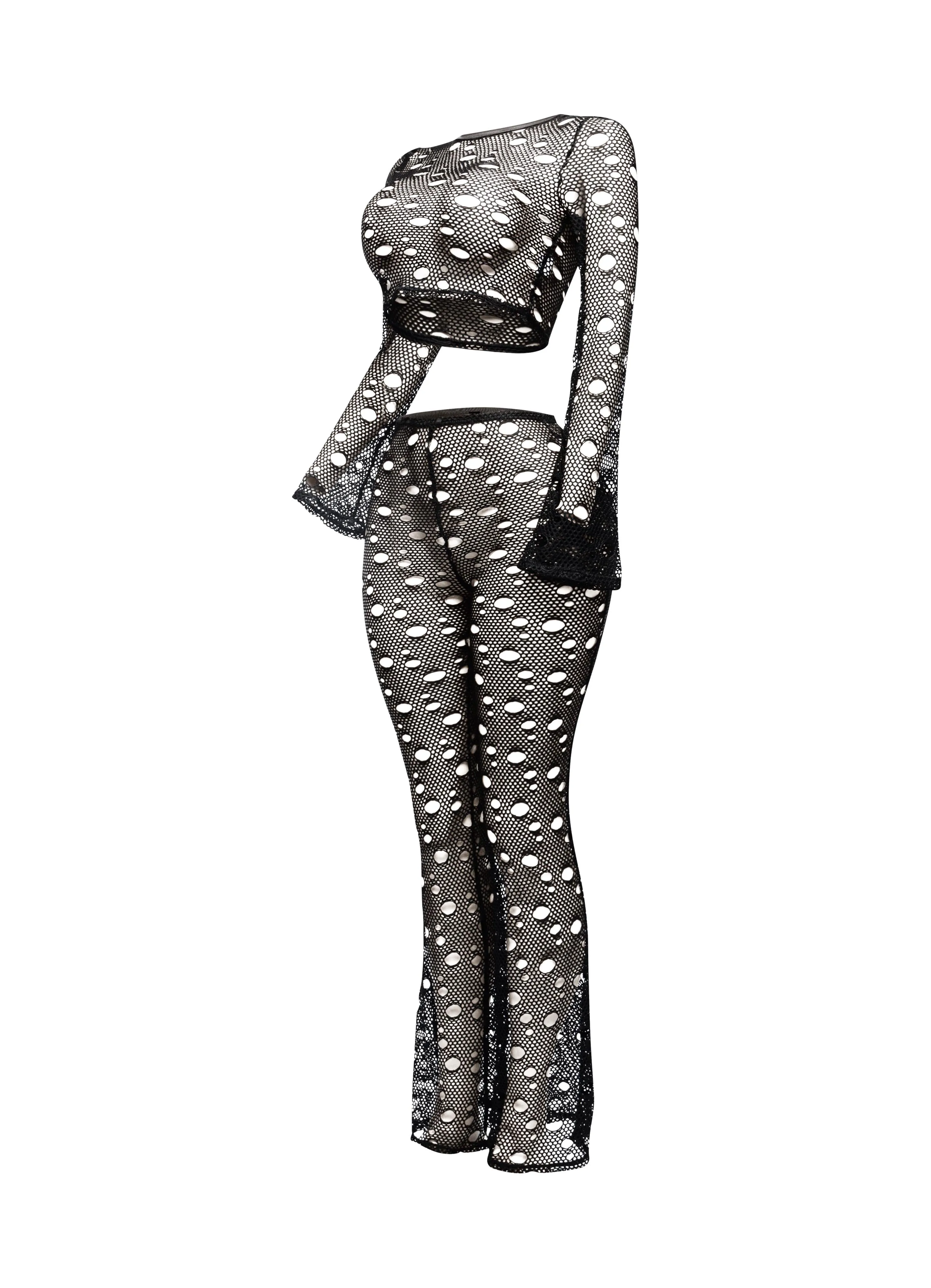 Hole fishnet crop top & pants set sold by Bogomore product image thumbnail 4