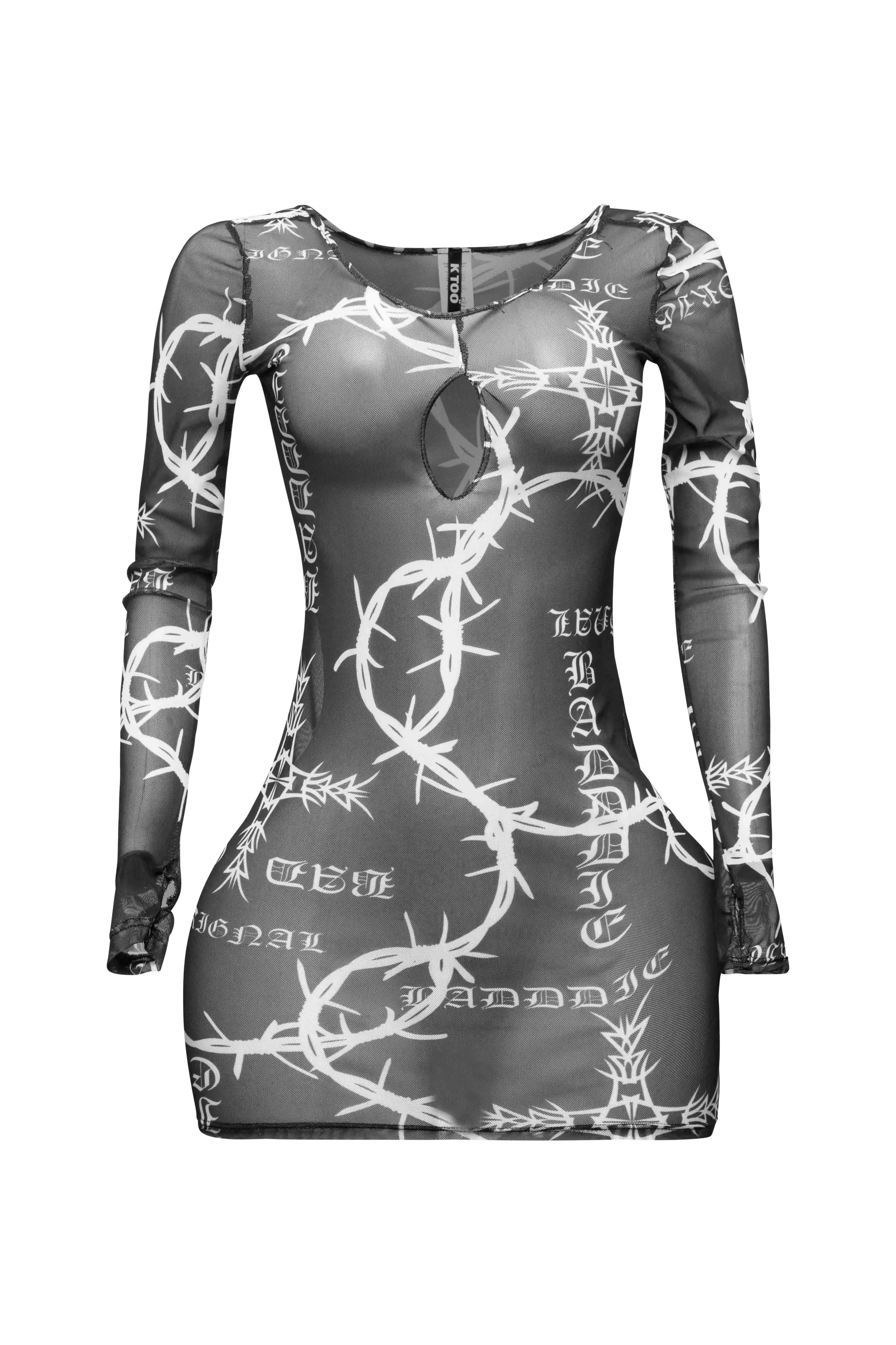 Barbed wire printed mesh dress sold by Bogomore