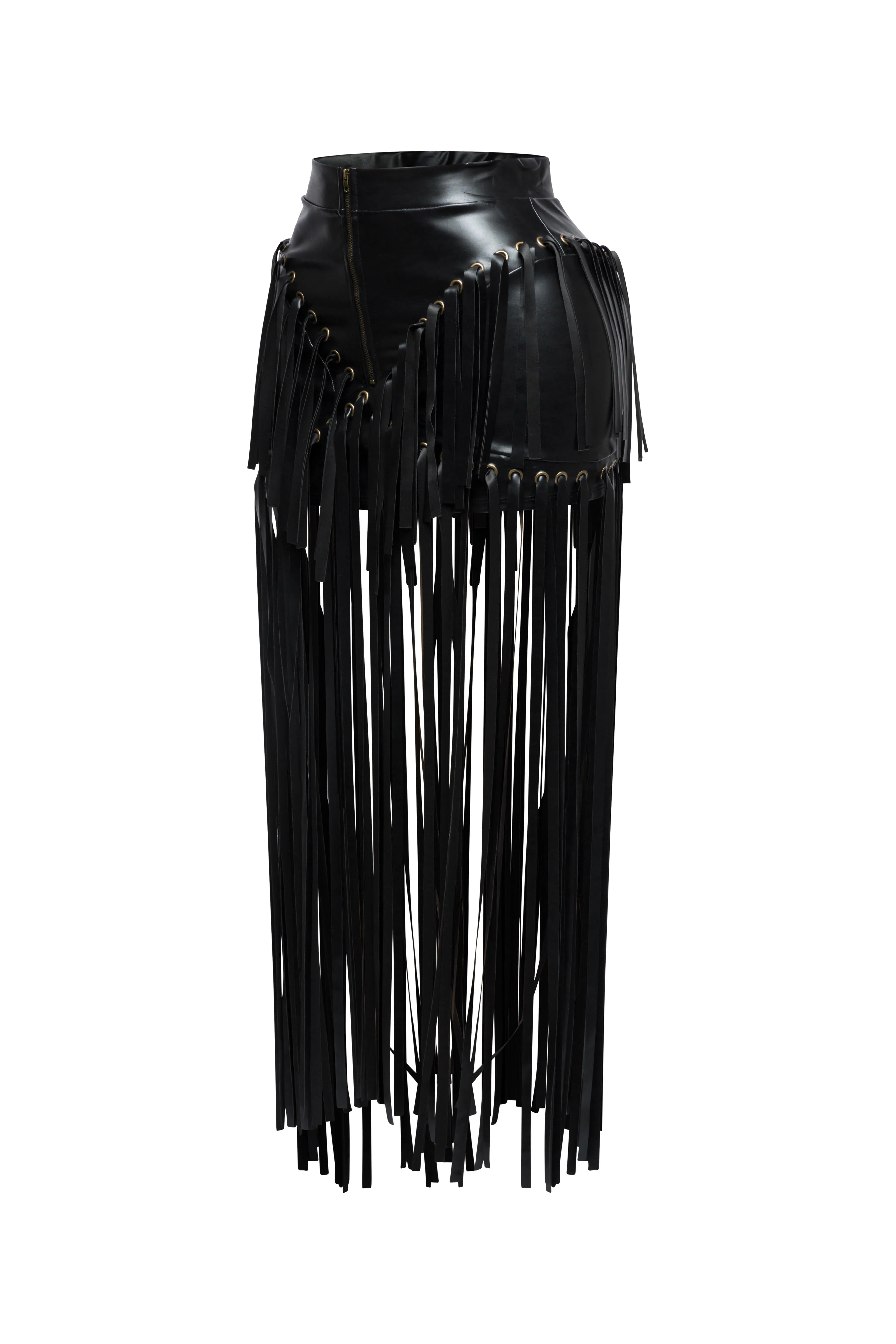 Faux leather fringed skirt sold by Bogomore product image thumbnail 4
