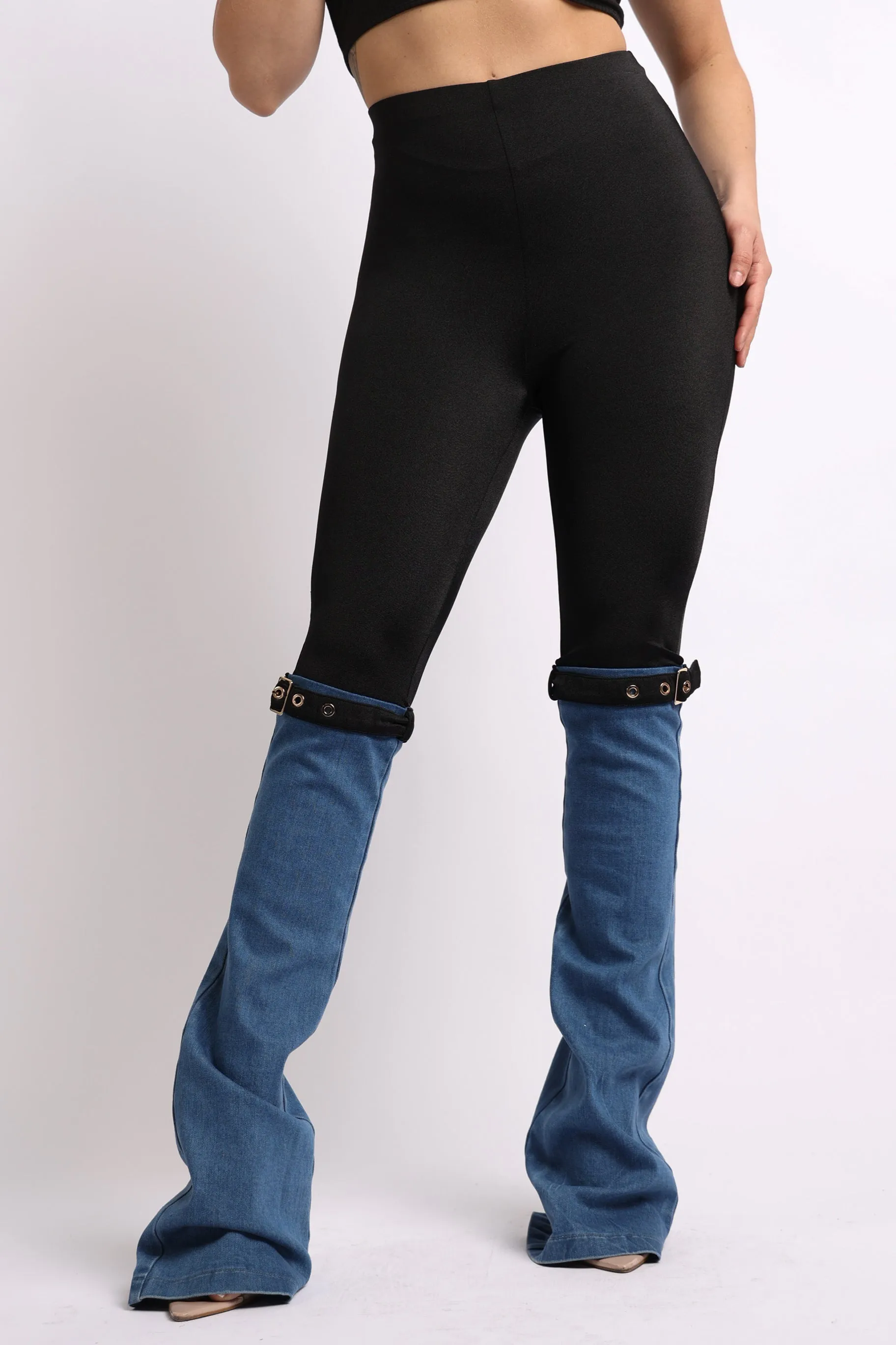 Buckle Detailed Denim Contrast Pants sold by Bogomore product image thumbnail 4