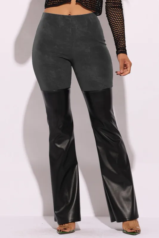 PU color block pants sold by Bogomore