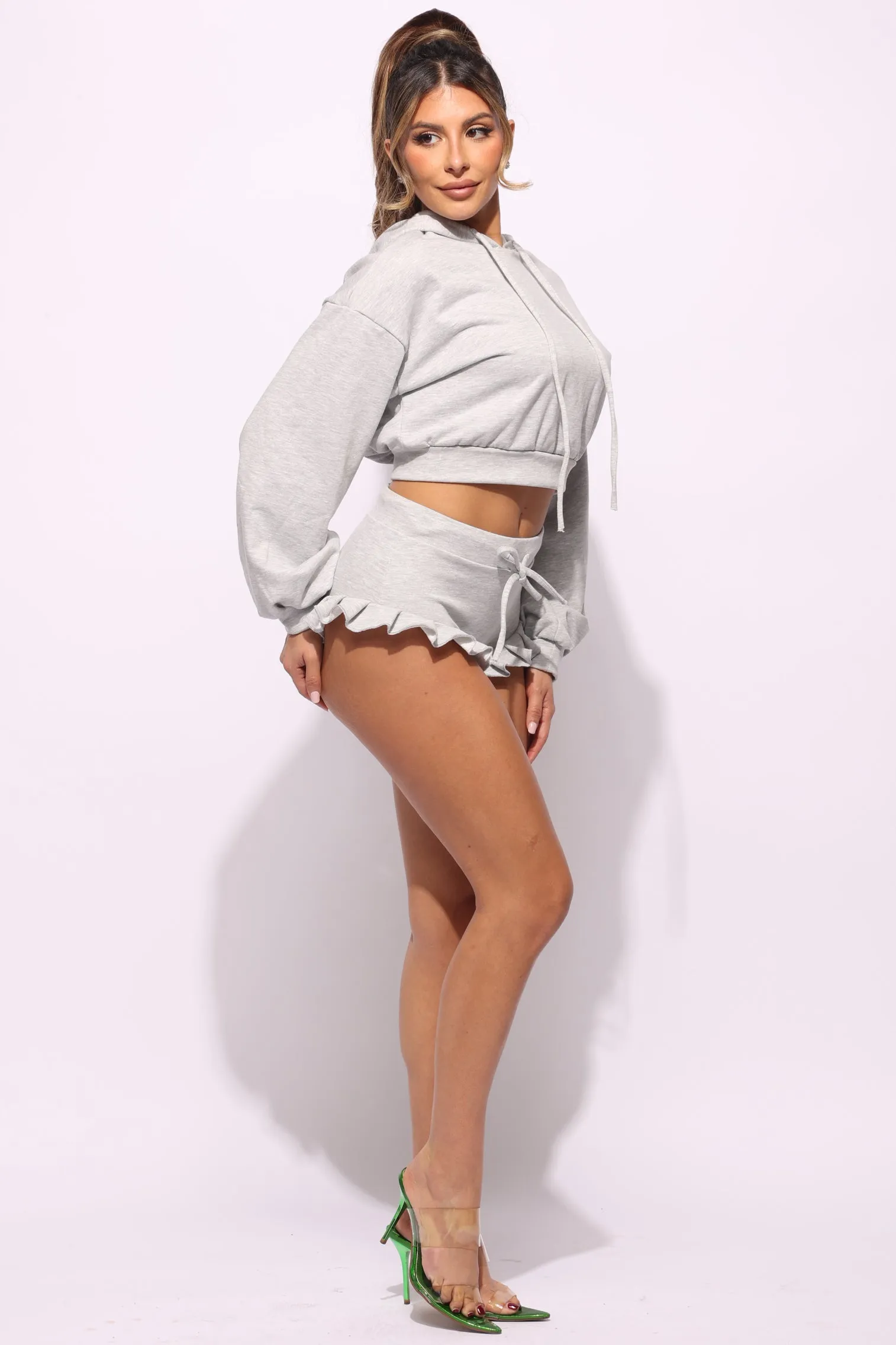 Crop hoodie & ruffle shorts set sold by Bogomore product image thumbnail 4