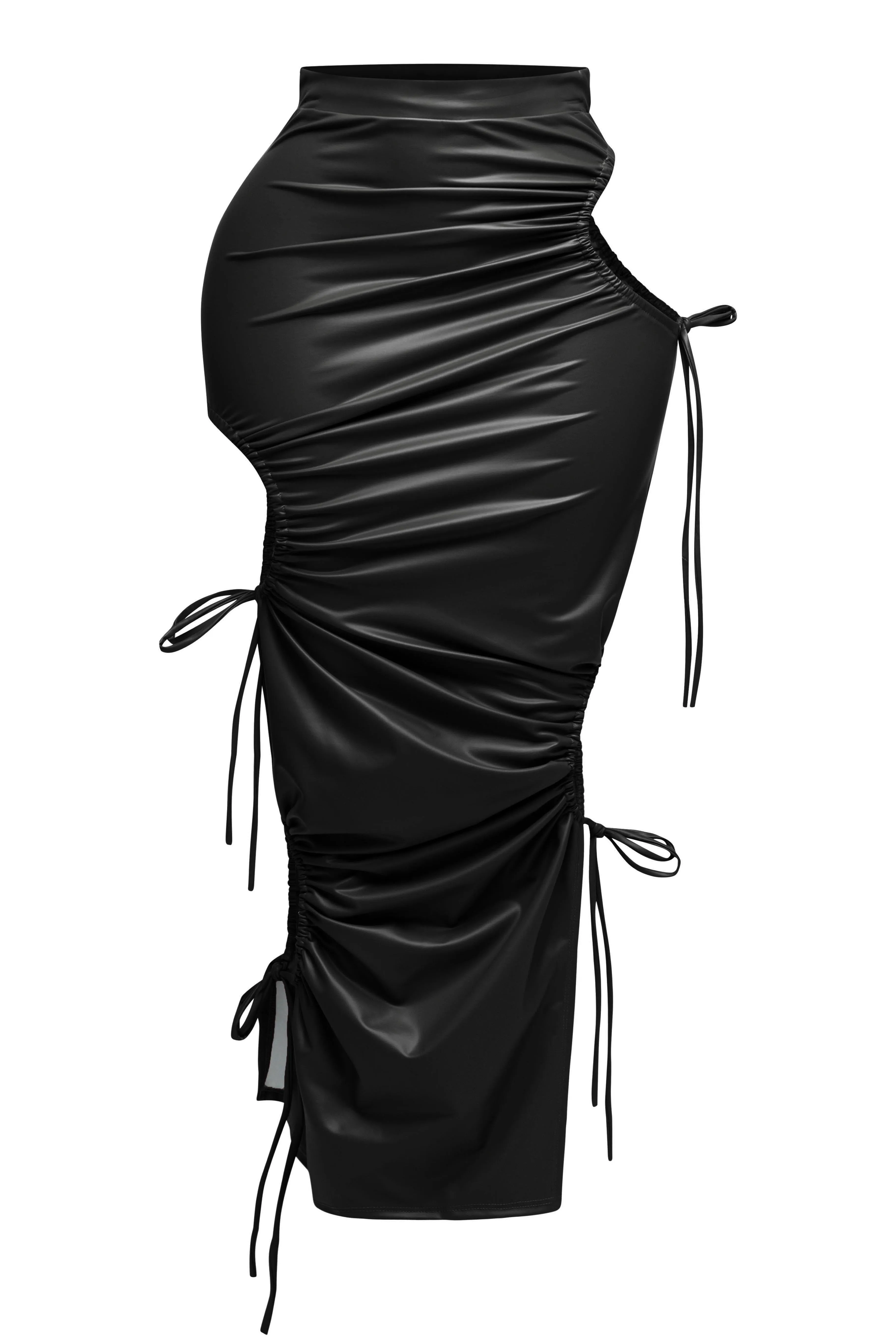 Cut out detailed PU maxi skirt sold by Bogomore