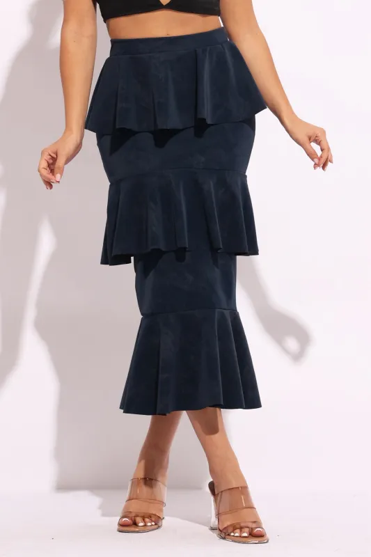 Layered ruffle midi skirt sold by Bogomore