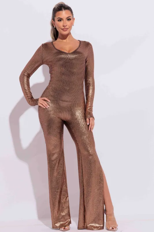 Tie back slit detailed jumpsuit sold by Bogomore