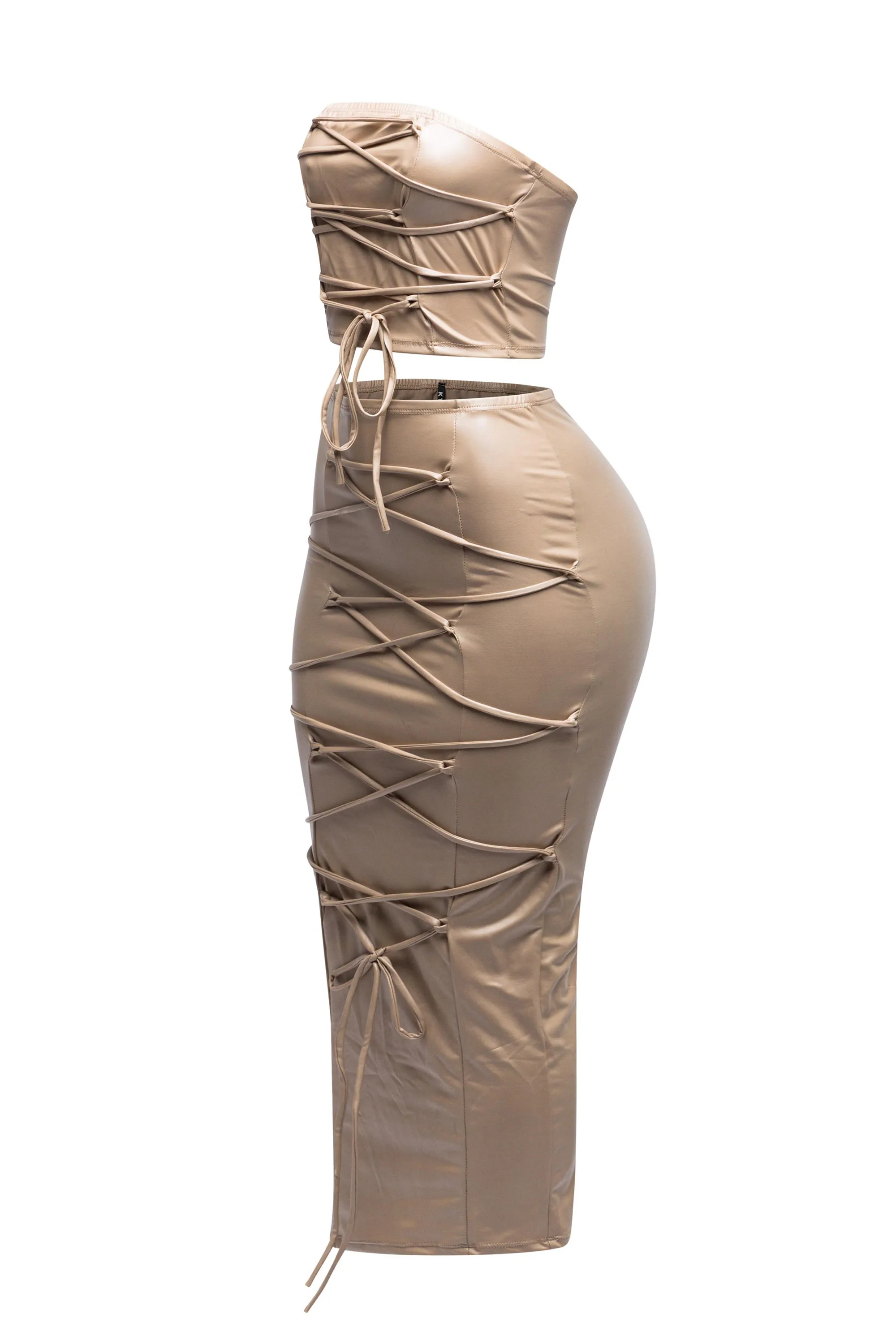 Lace up detailed tube top and maxi skirt set sold by Bogomore product image thumbnail 3