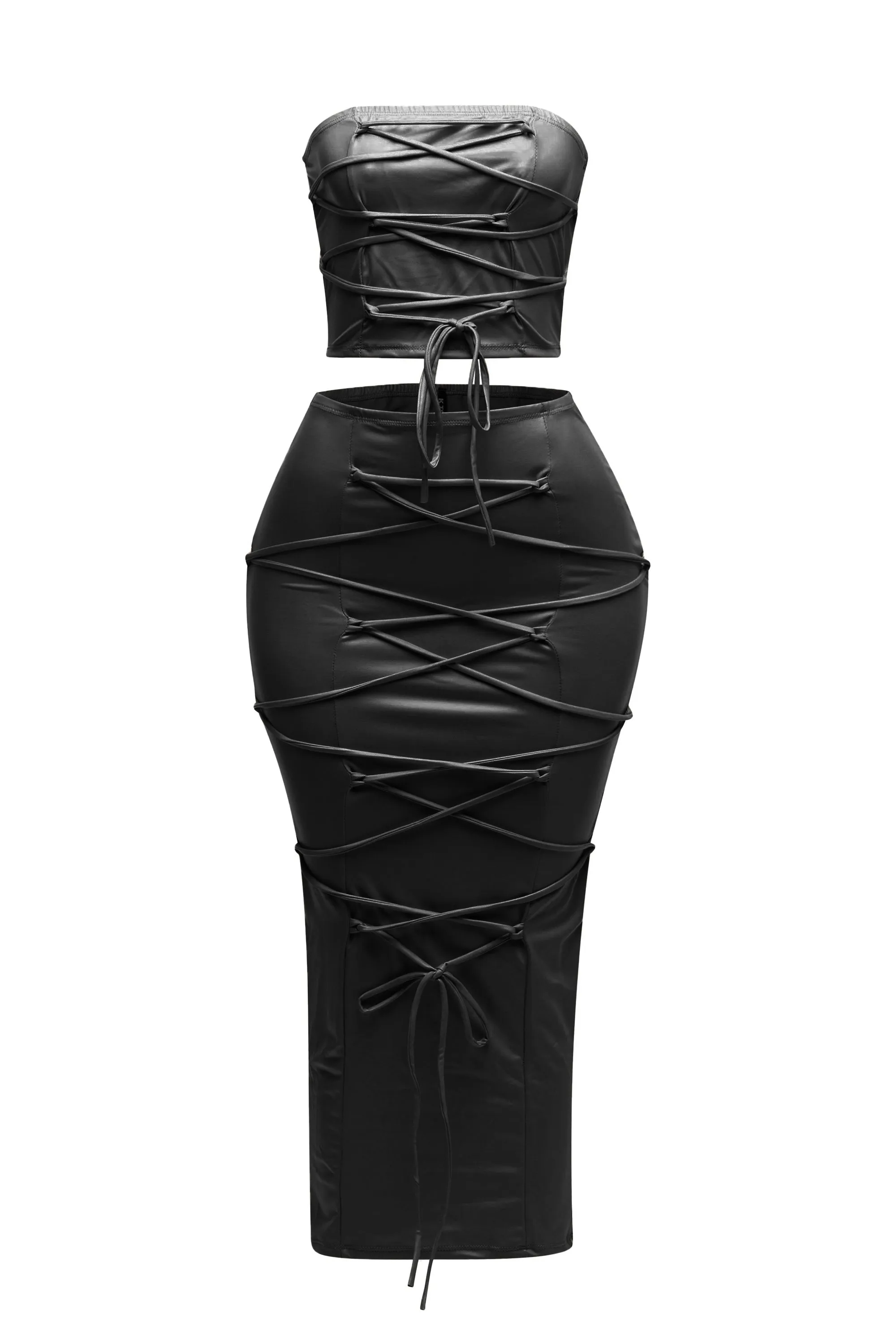 Lace up detailed tube top and maxi skirt set sold by Bogomore product image thumbnail 5