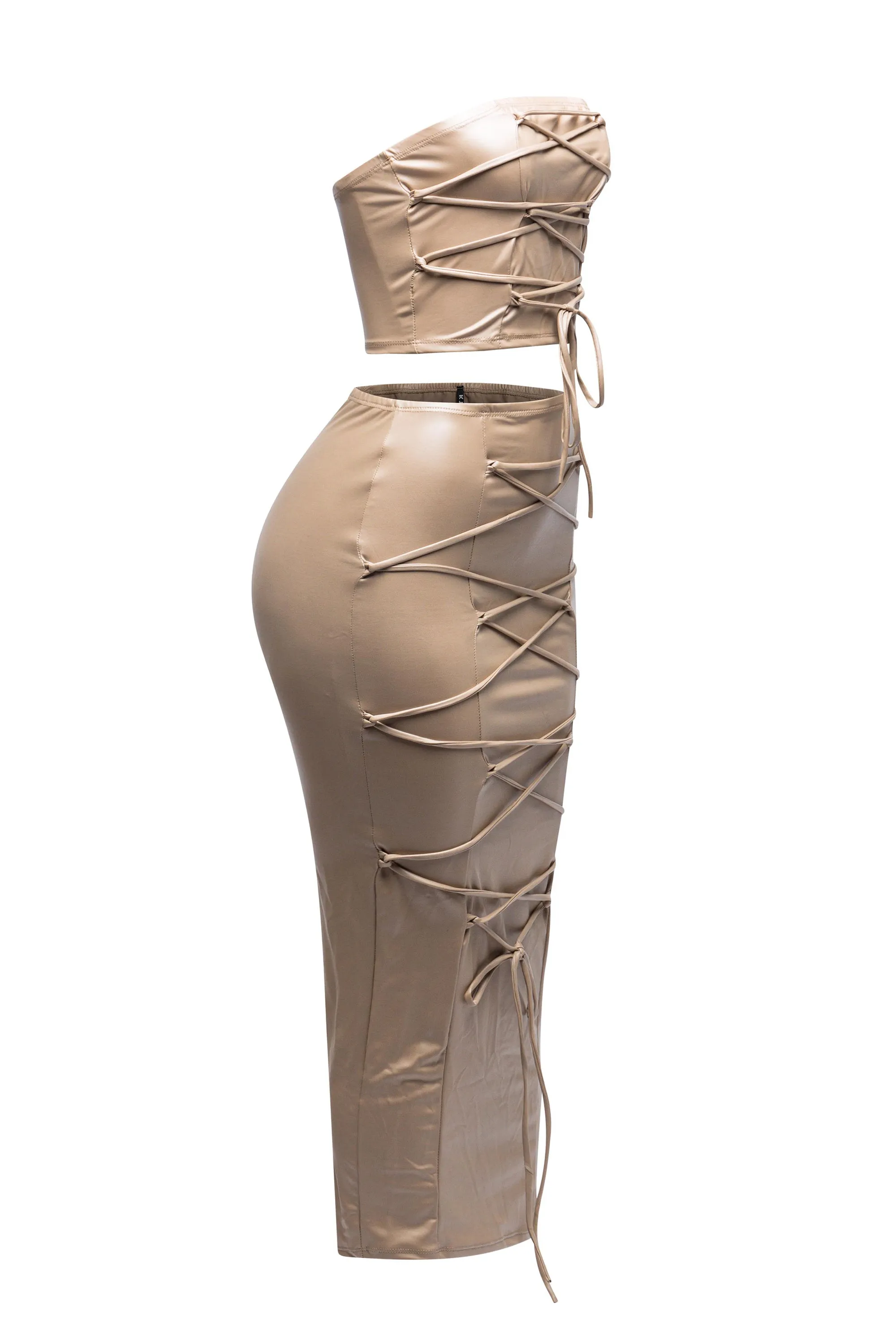 Lace up detailed tube top and maxi skirt set sold by Bogomore product image thumbnail 4