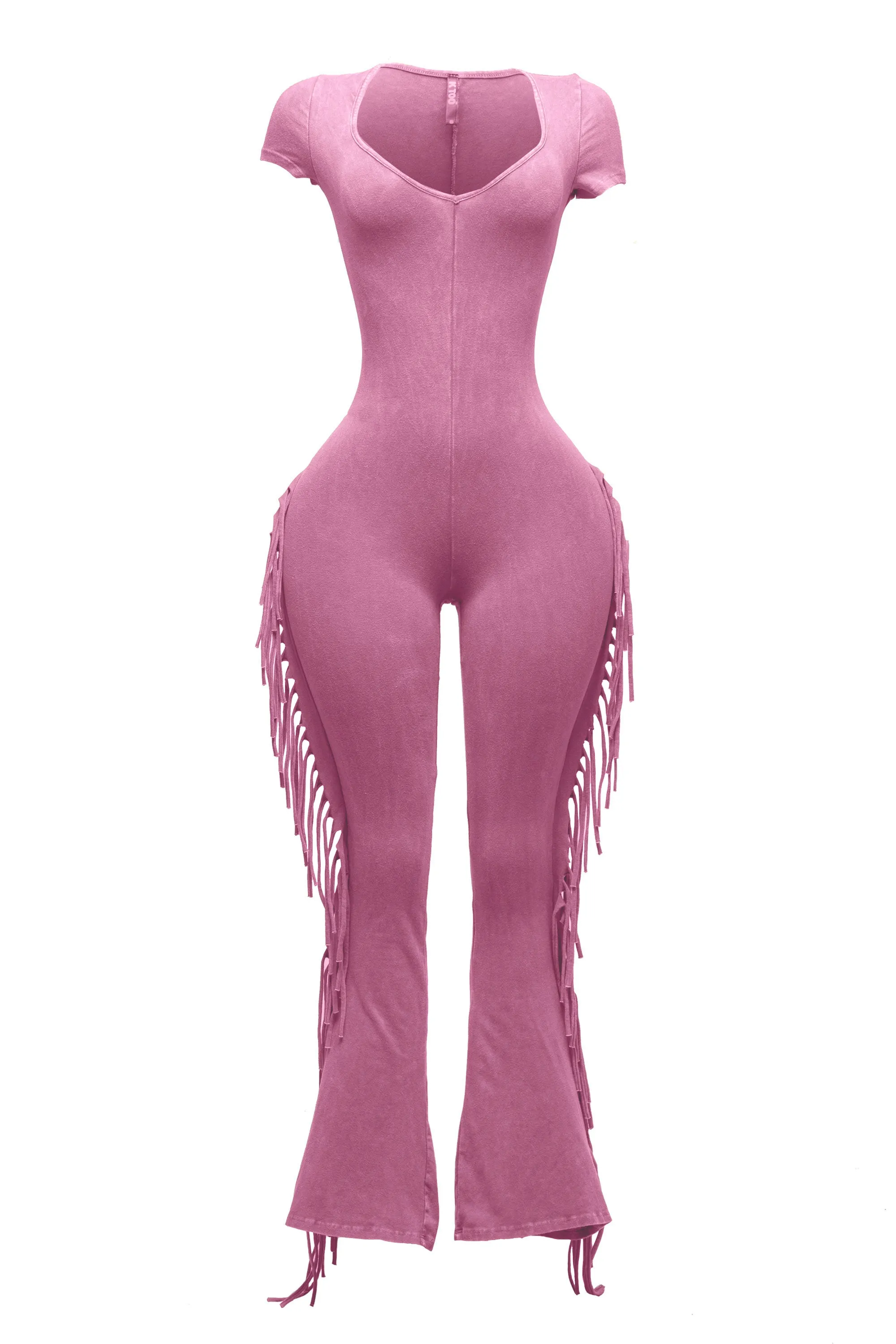 Mineral washed fringed jumpsuit sold by Bogomore
