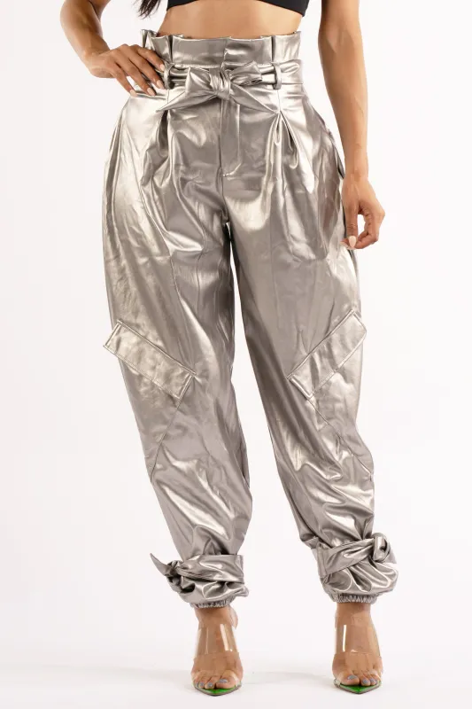 Metallic PU Jogger Pants sold by Bogomore