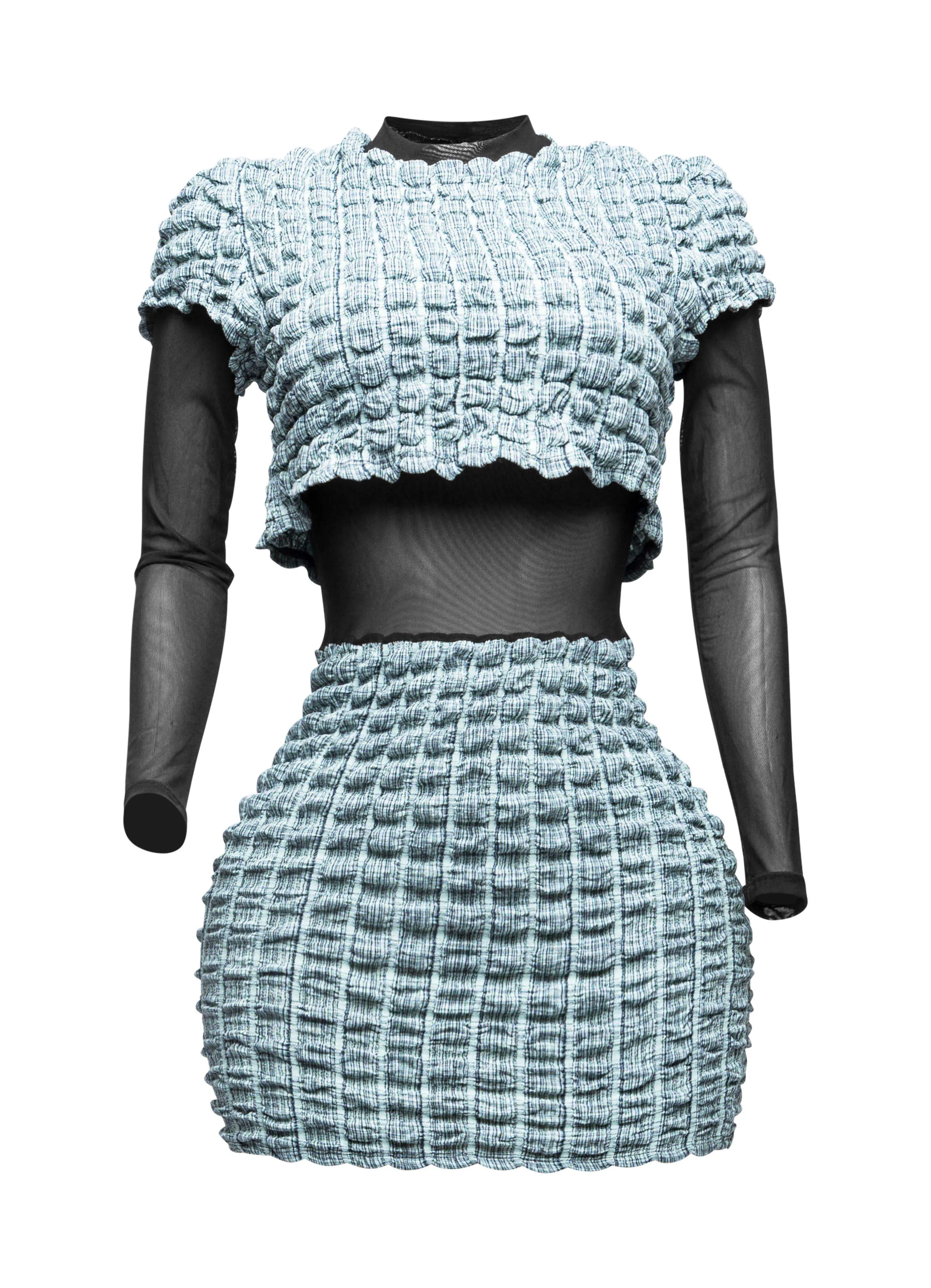 Mesh Contrast Popcorn Fabric Mini Dress sold by Bogomore product image thumbnail 5