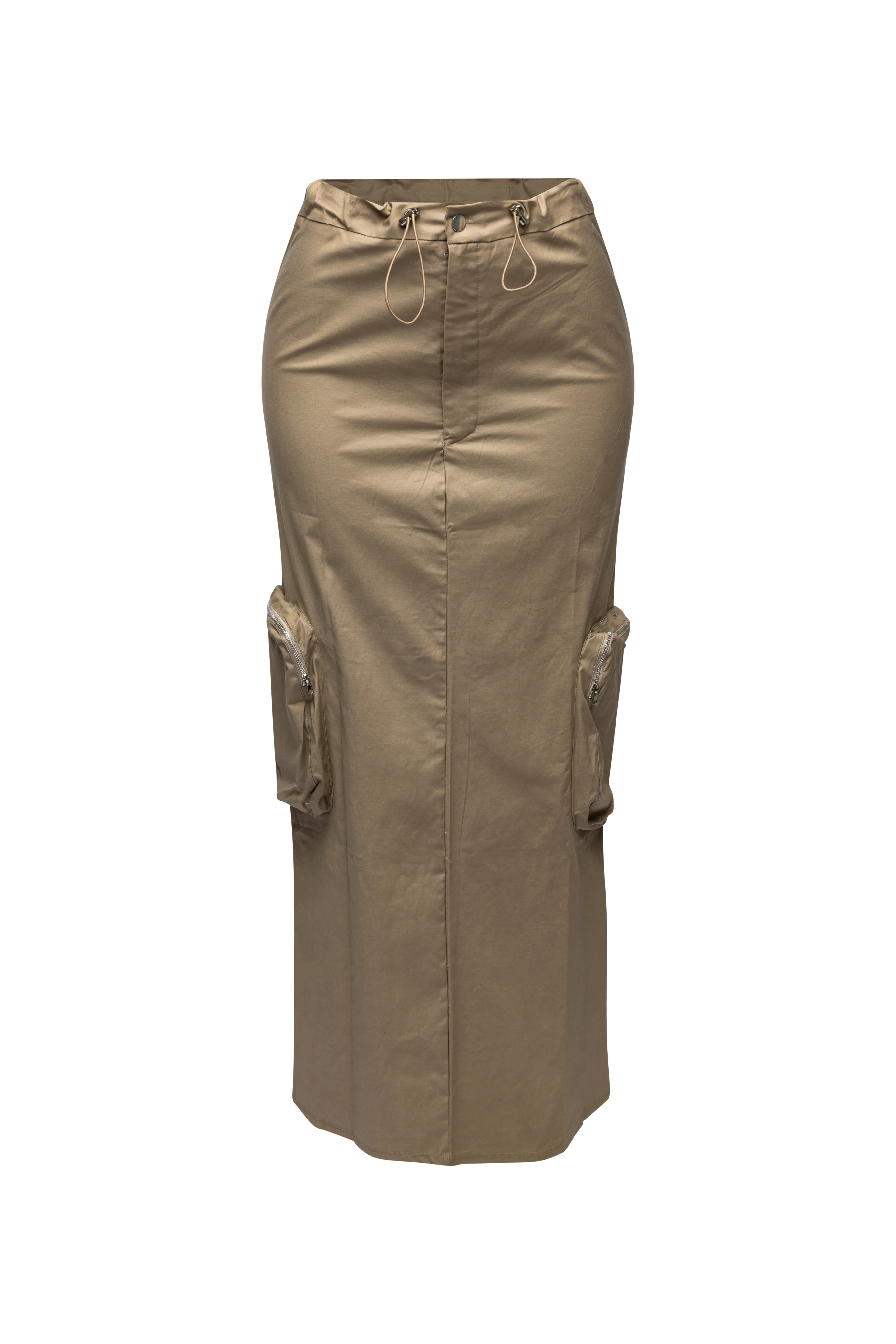 Side zippered pocket maxi cargo skirt sold by Bogomore