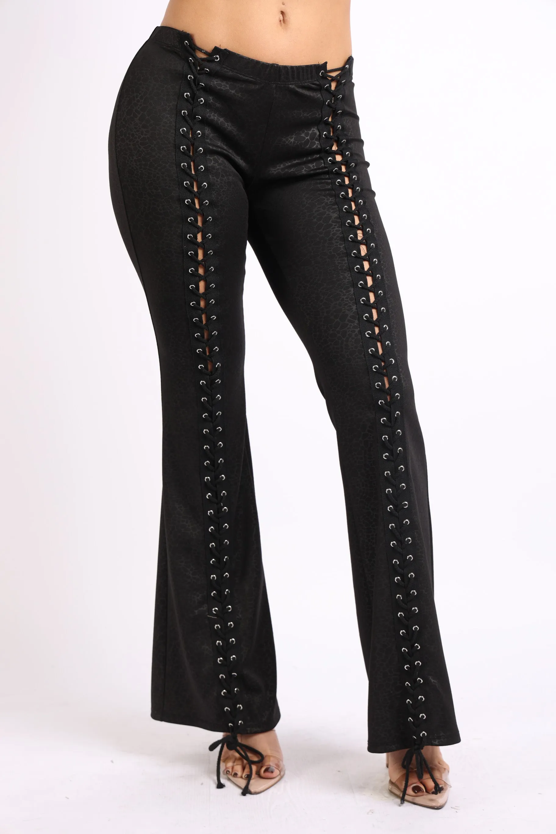 Lace up detailed pants sold by Bogomore