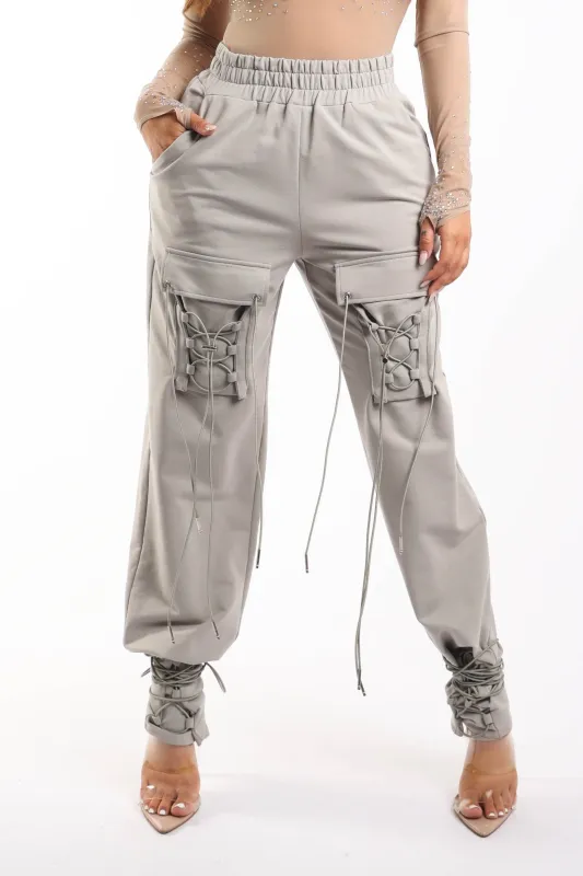 Parachute corded lace up jogger pants sold by Bogomore