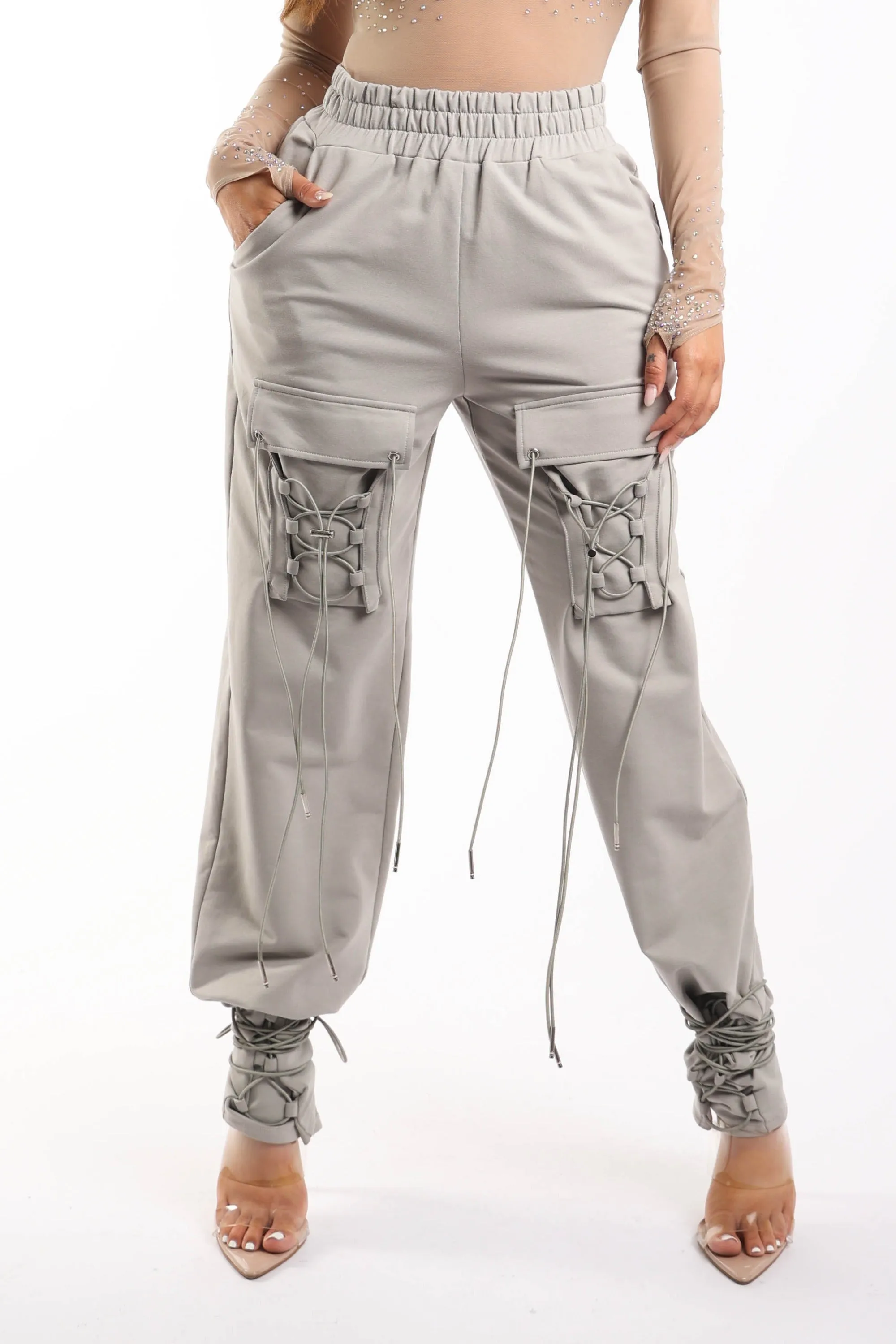 Parachute corded lace up jogger pants sold by Bogomore