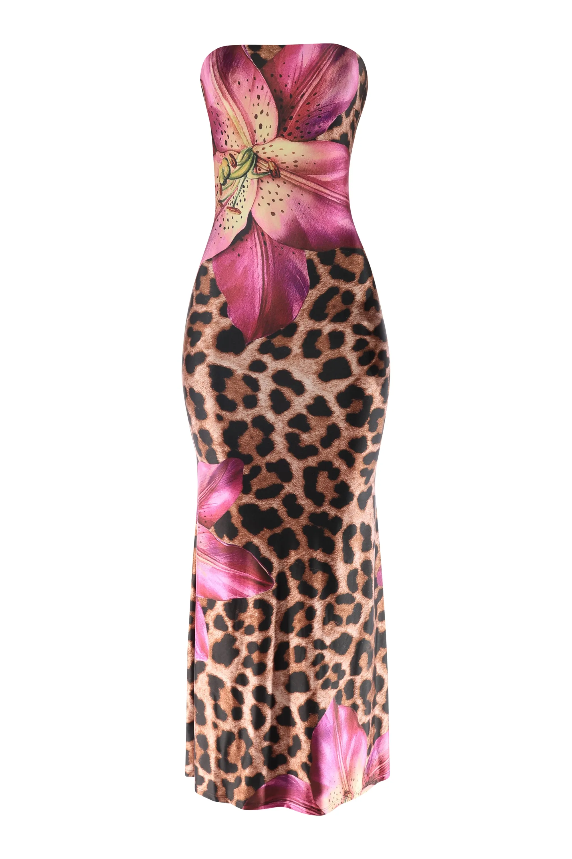 Strapless Leopard Floral Maxi Dress with Flared Hem sold by Bogomore product image thumbnail 5