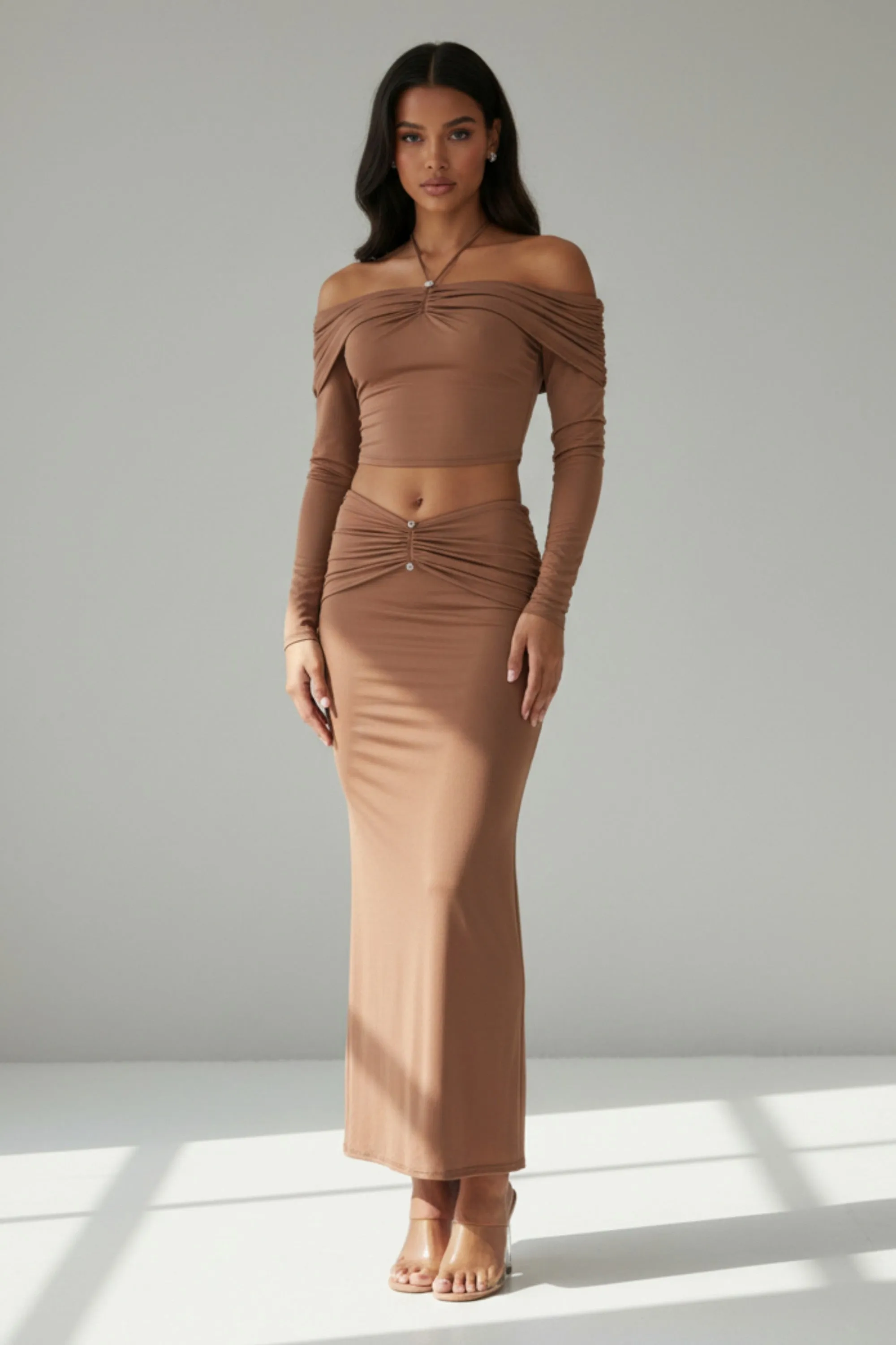 Muse Mode Off Shoulder Maxi Skirt Set sold by Bogomore