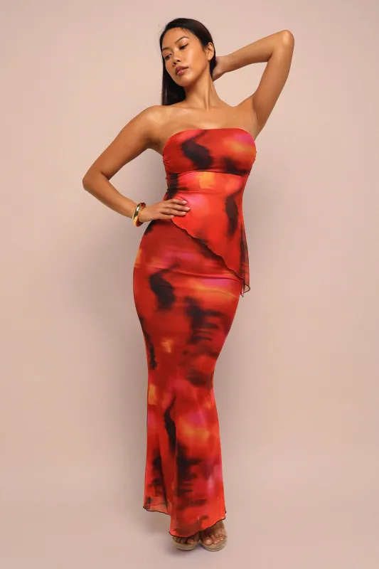 Afterglow Bloom Mesh Maxi Set-Red made by Bogomore