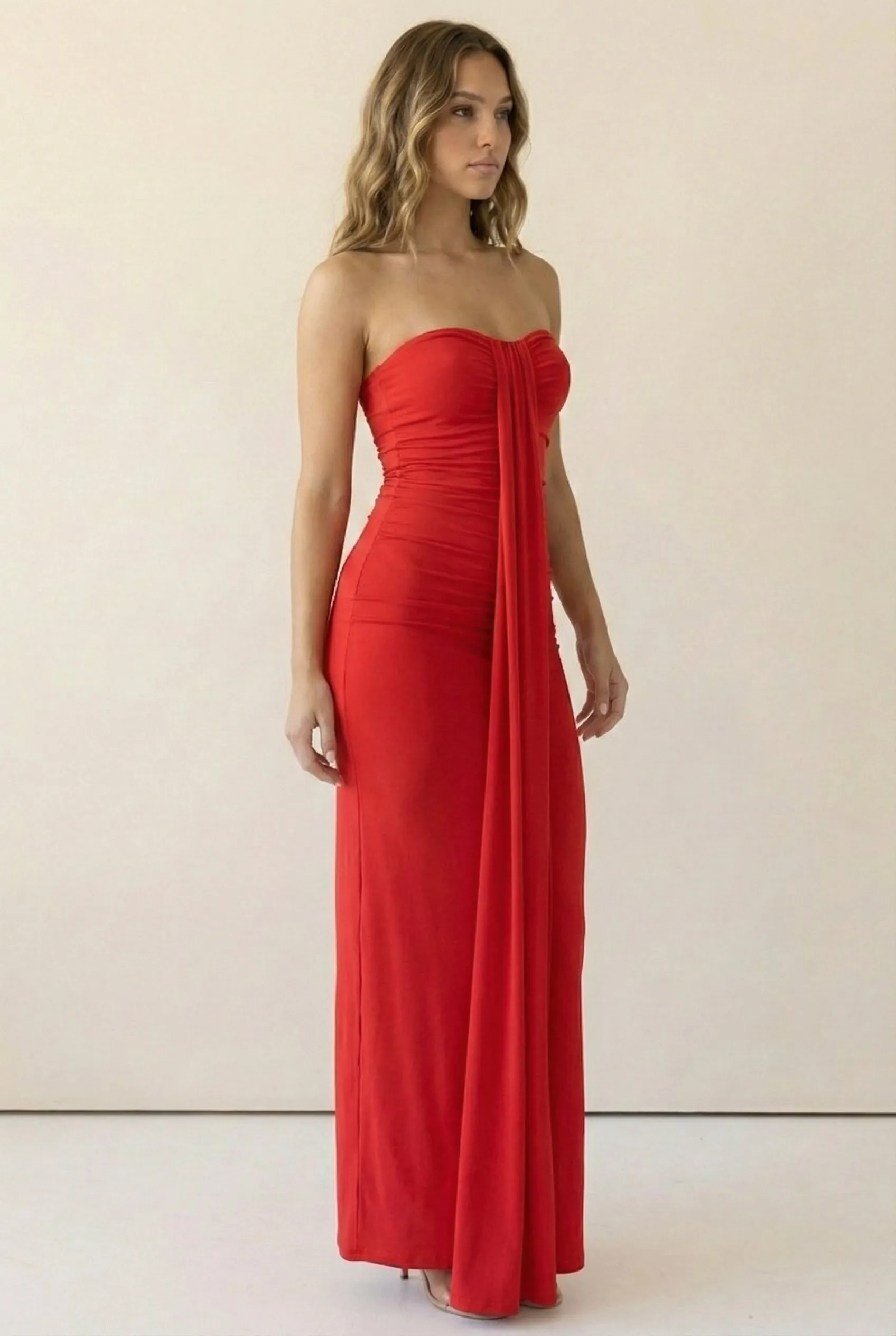 Soft Drape Strapless Maxi Dress-Red sold by Bogomore product image thumbnail 3