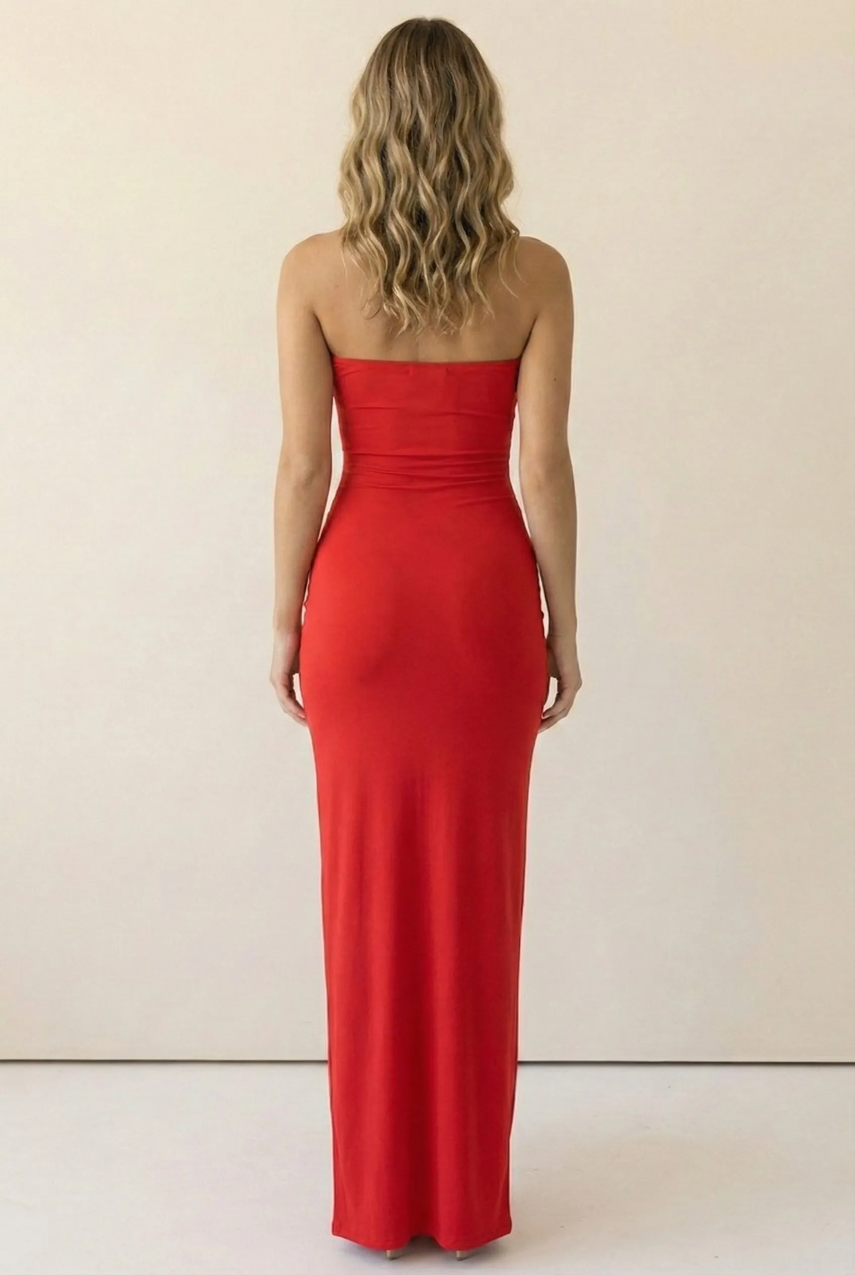 Soft Drape Strapless Maxi Dress-Red sold by Bogomore product image thumbnail 4