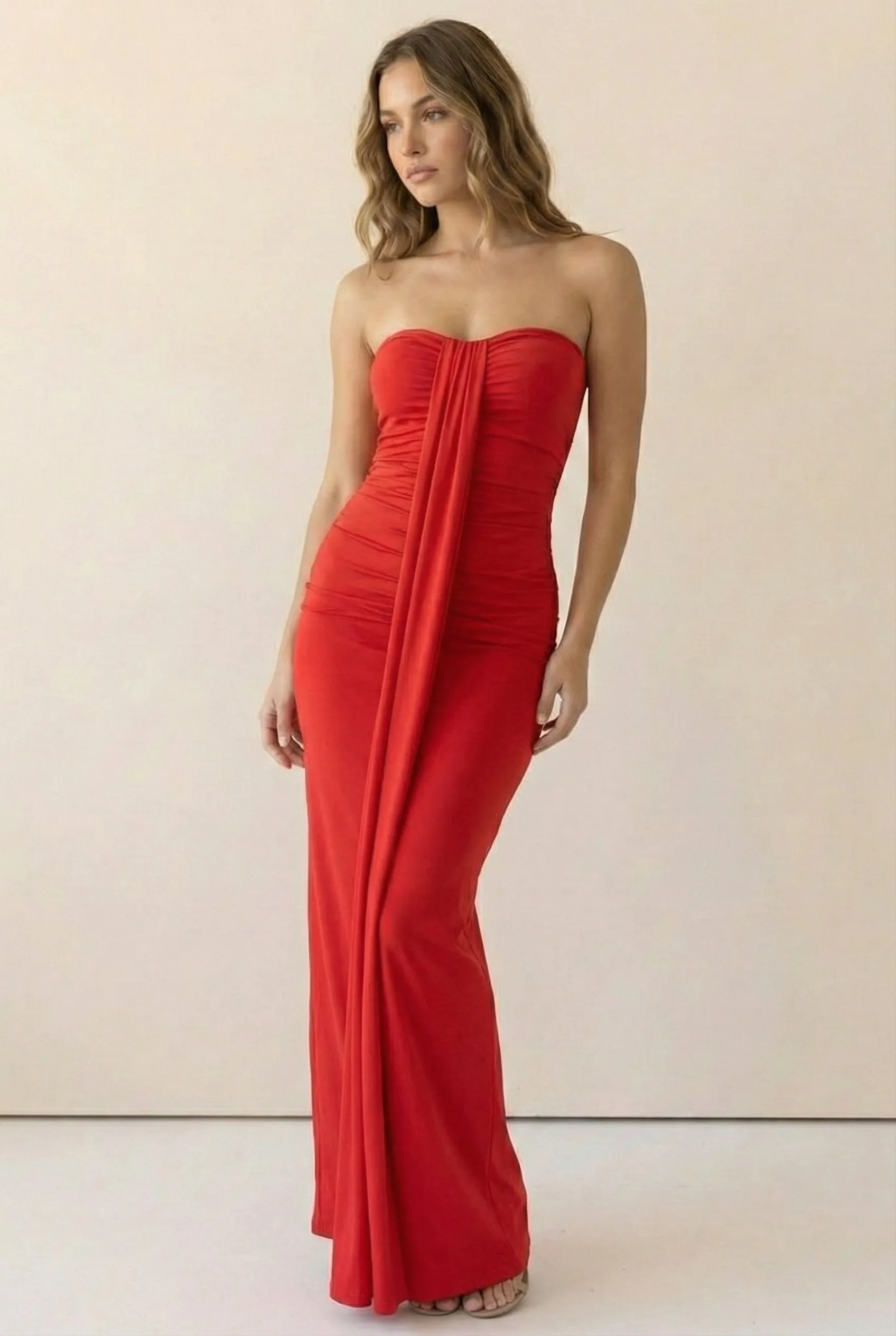 Soft Drape Strapless Maxi Dress-Red sold by Bogomore product image thumbnail 5