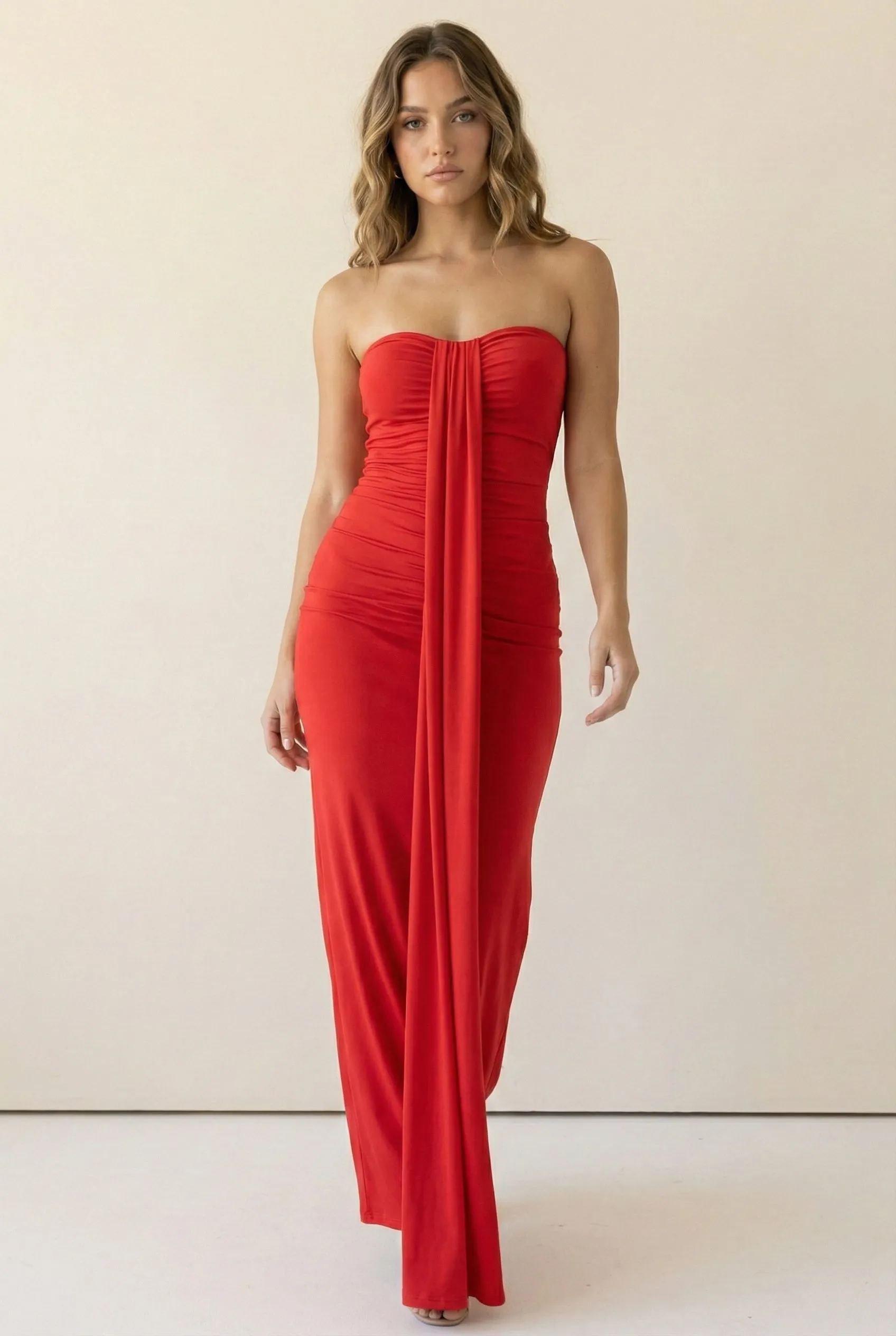 Soft Drape Strapless Maxi Dress-Red sold by Bogomore product image thumbnail 2
