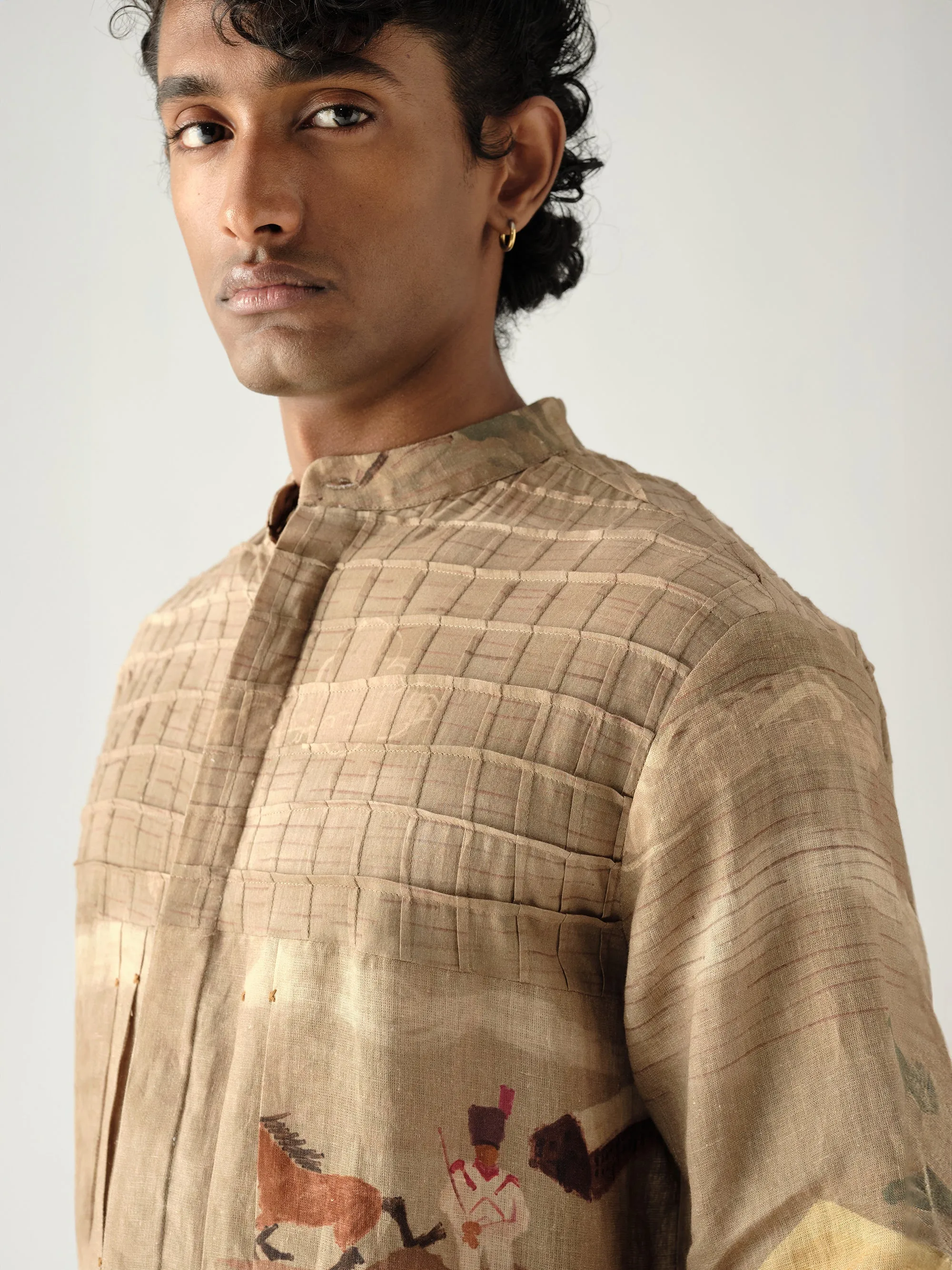 Pintuck Collarless Shirt sold by Cord