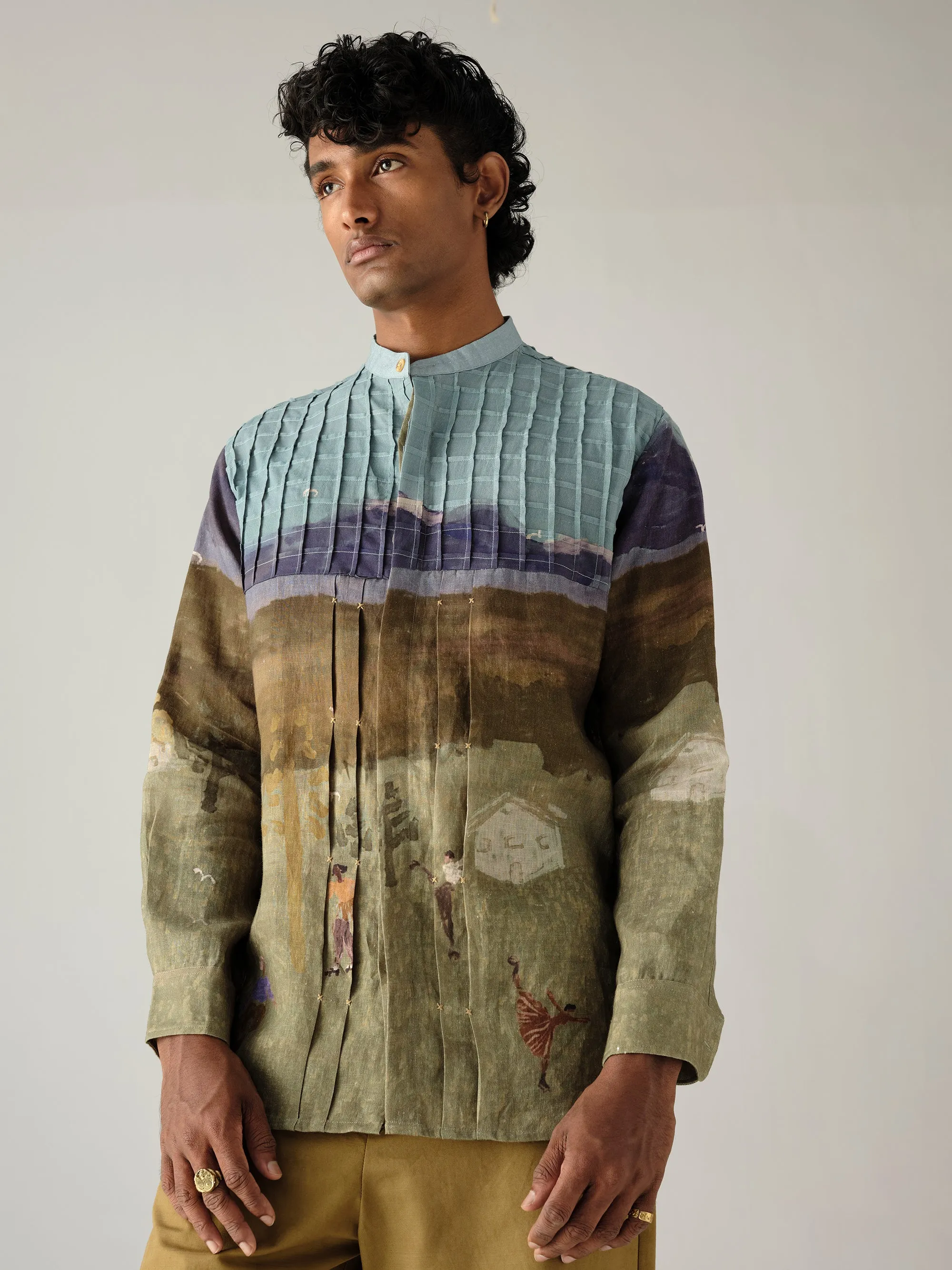 Pintuck Collarless Shirt sold by Cord product image thumbnail 5