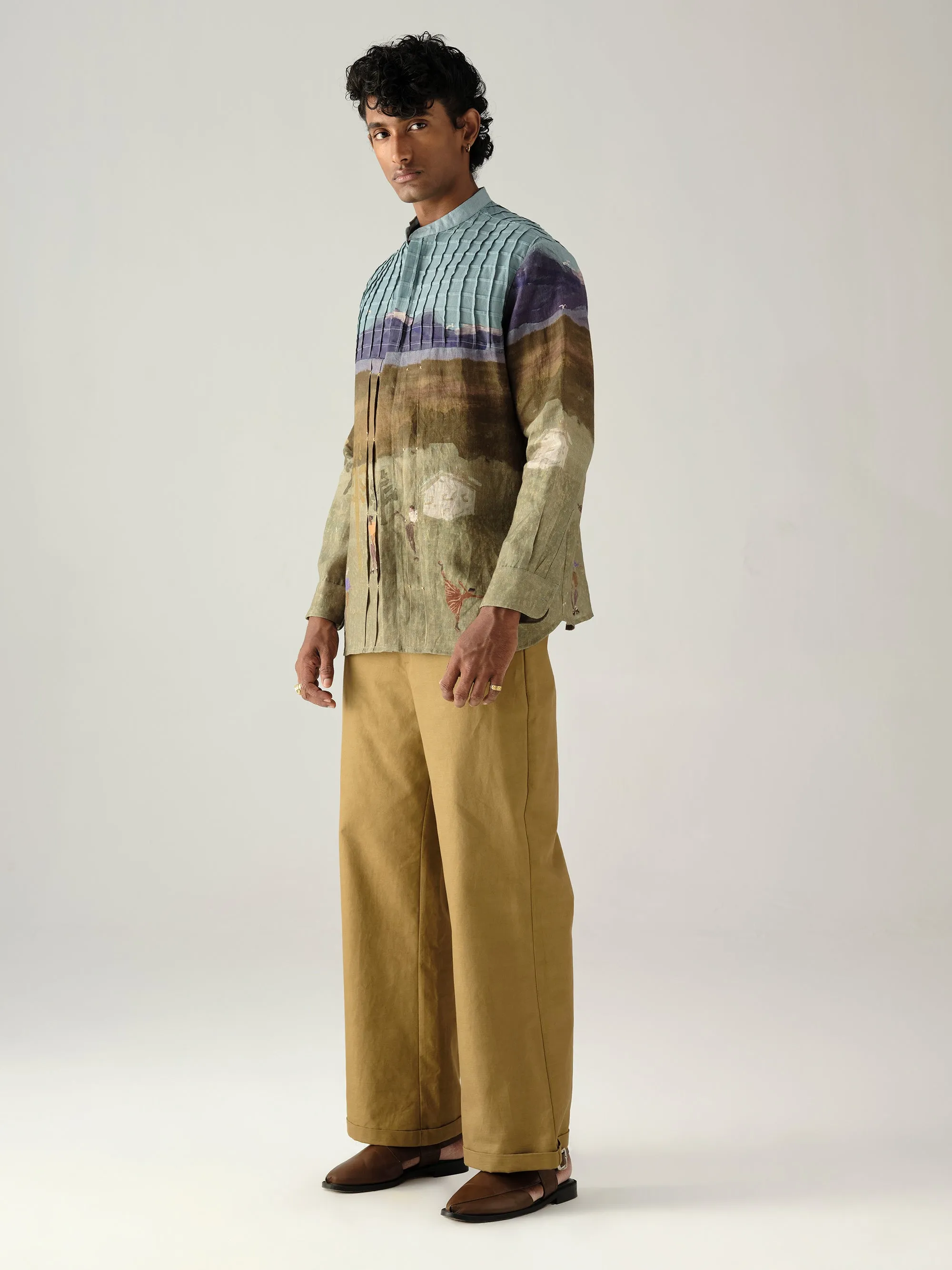 Pintuck Collarless Shirt sold by Cord product image thumbnail 3